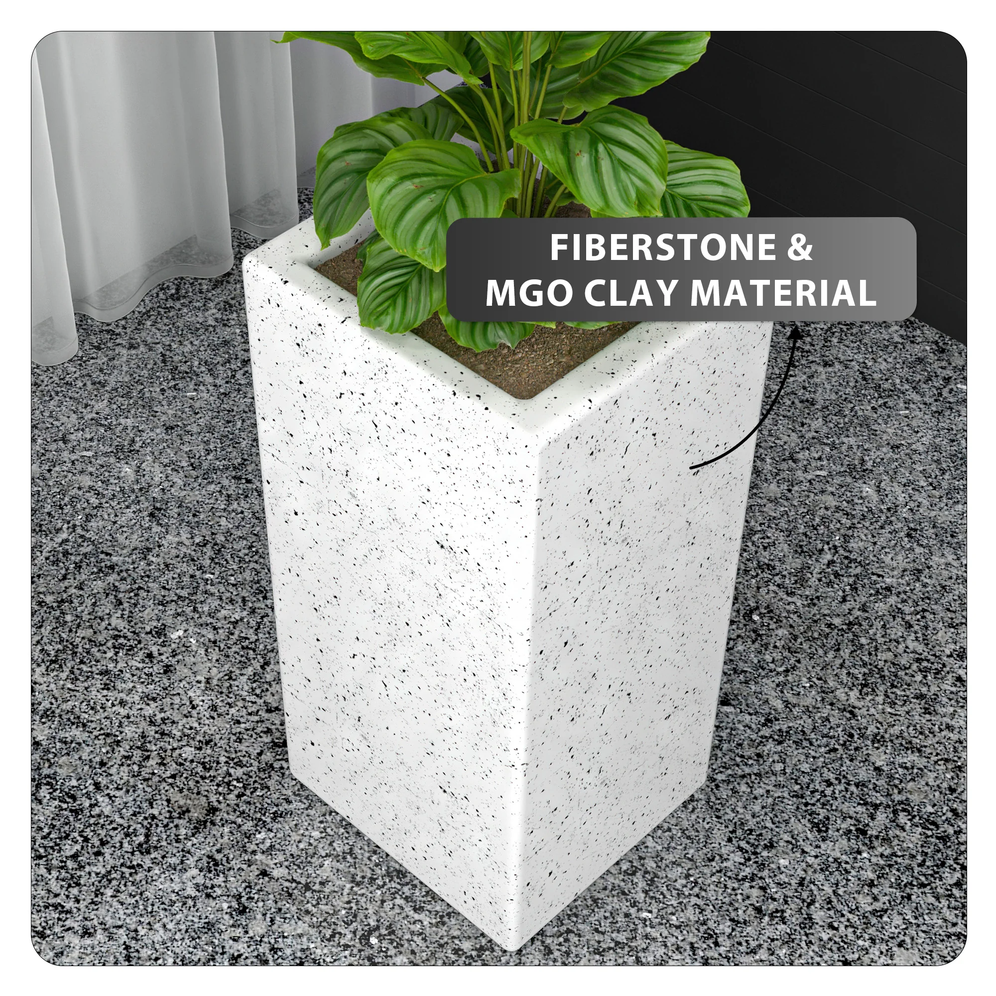 Terra Series Poly Stone Planter in Dotted White 13" x 13" 27.6" High