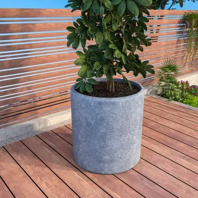 Tundra Series Poly Stone cylindrical Shape Planter in Aged Concrete 28" Dia, 30" High