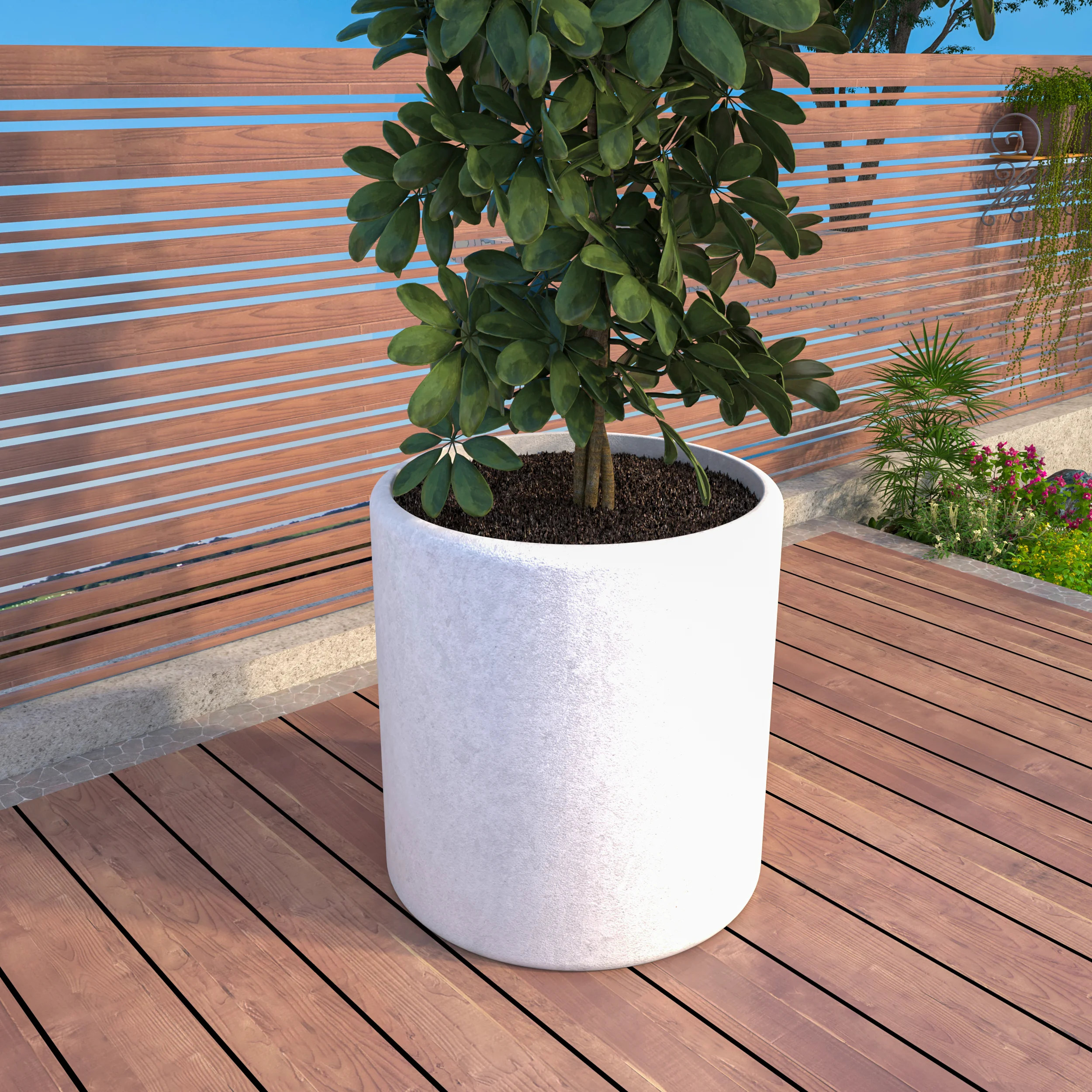 Tundra Series Poly Stone cylindrical Shape Planter in White 28" Dia, 30" High
