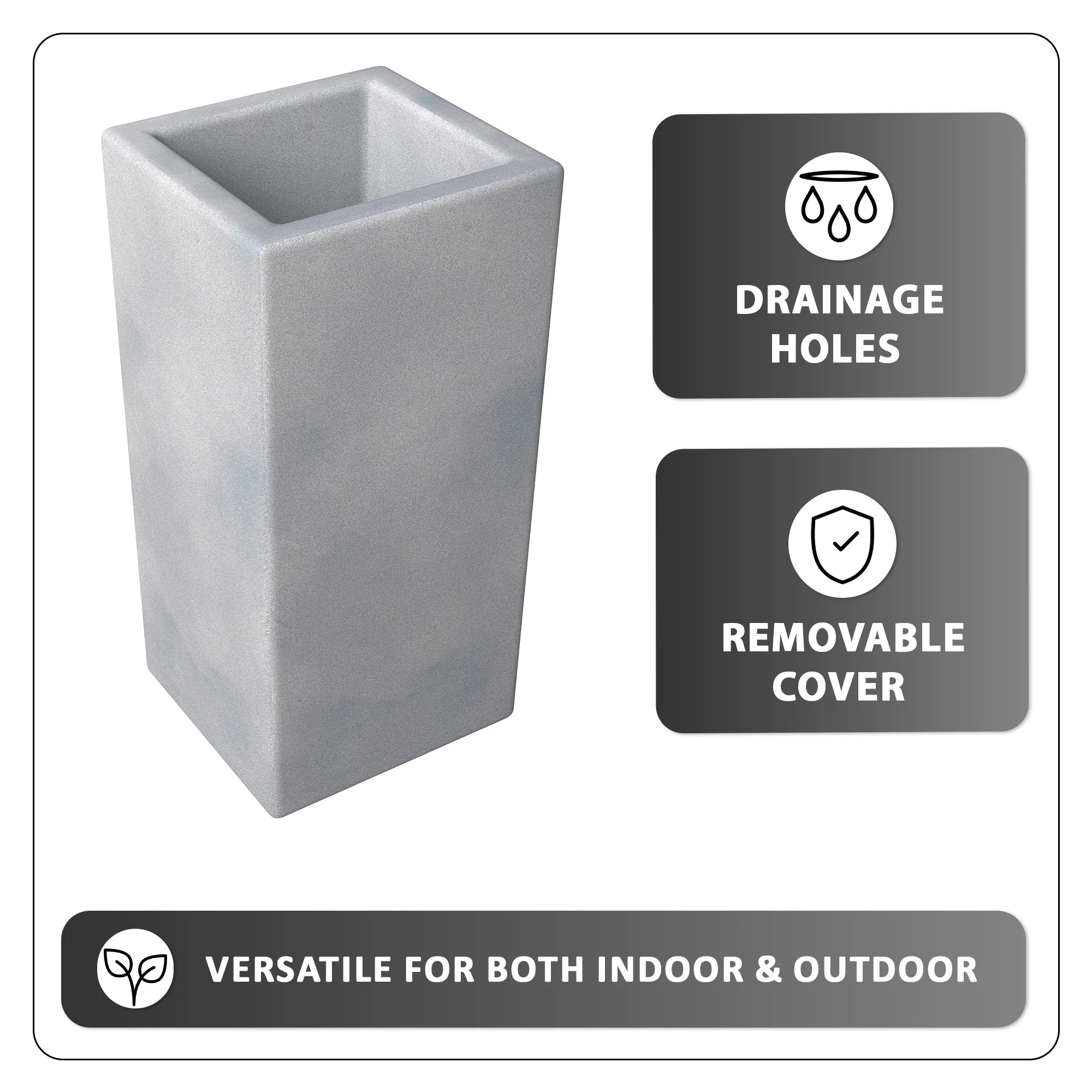 Terra Series Poly Stone Planter in Aged Concrete 15" x 15" 31.5" High