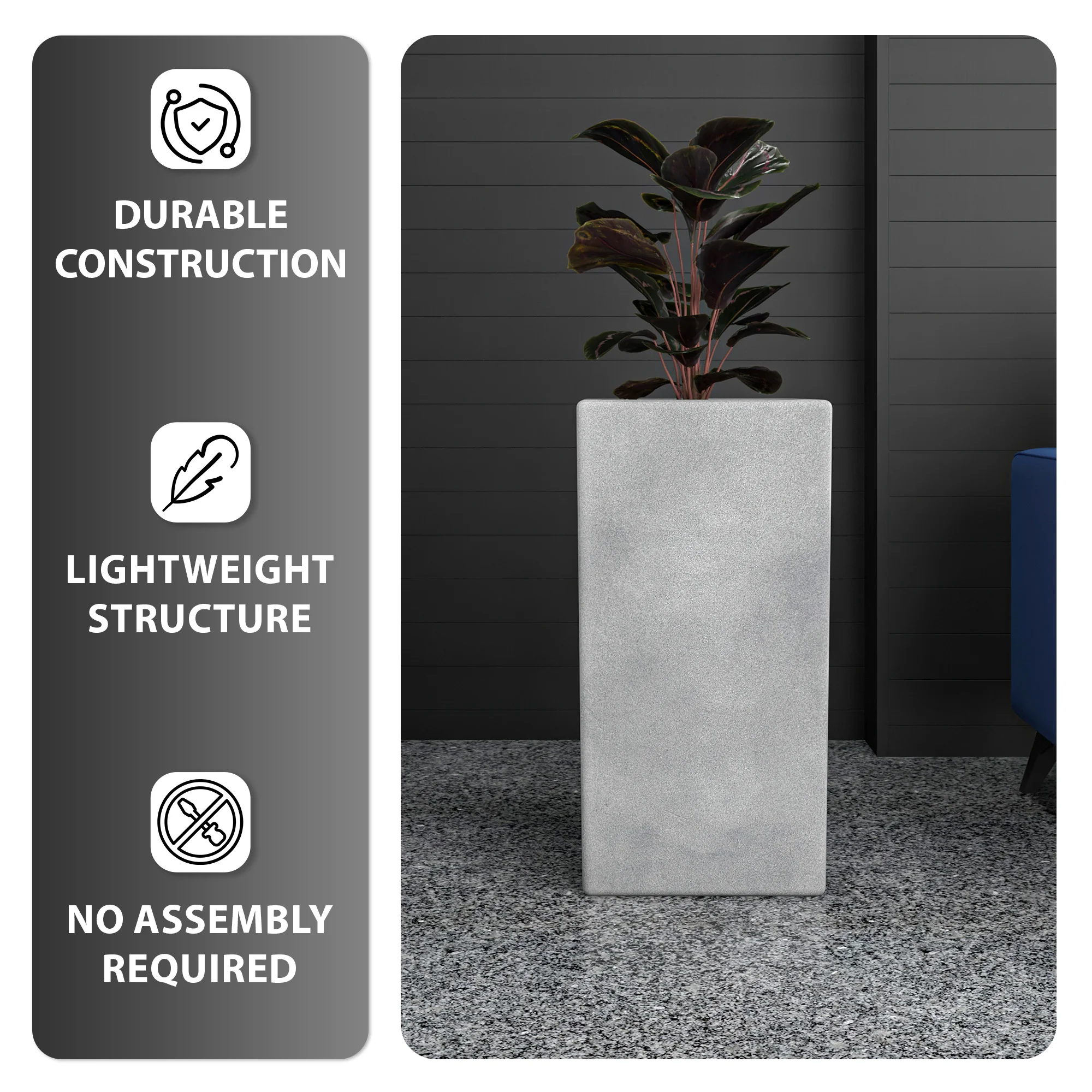 Terra Series Poly Stone Planter in Aged Concrete 15" x 15" 31.5" High