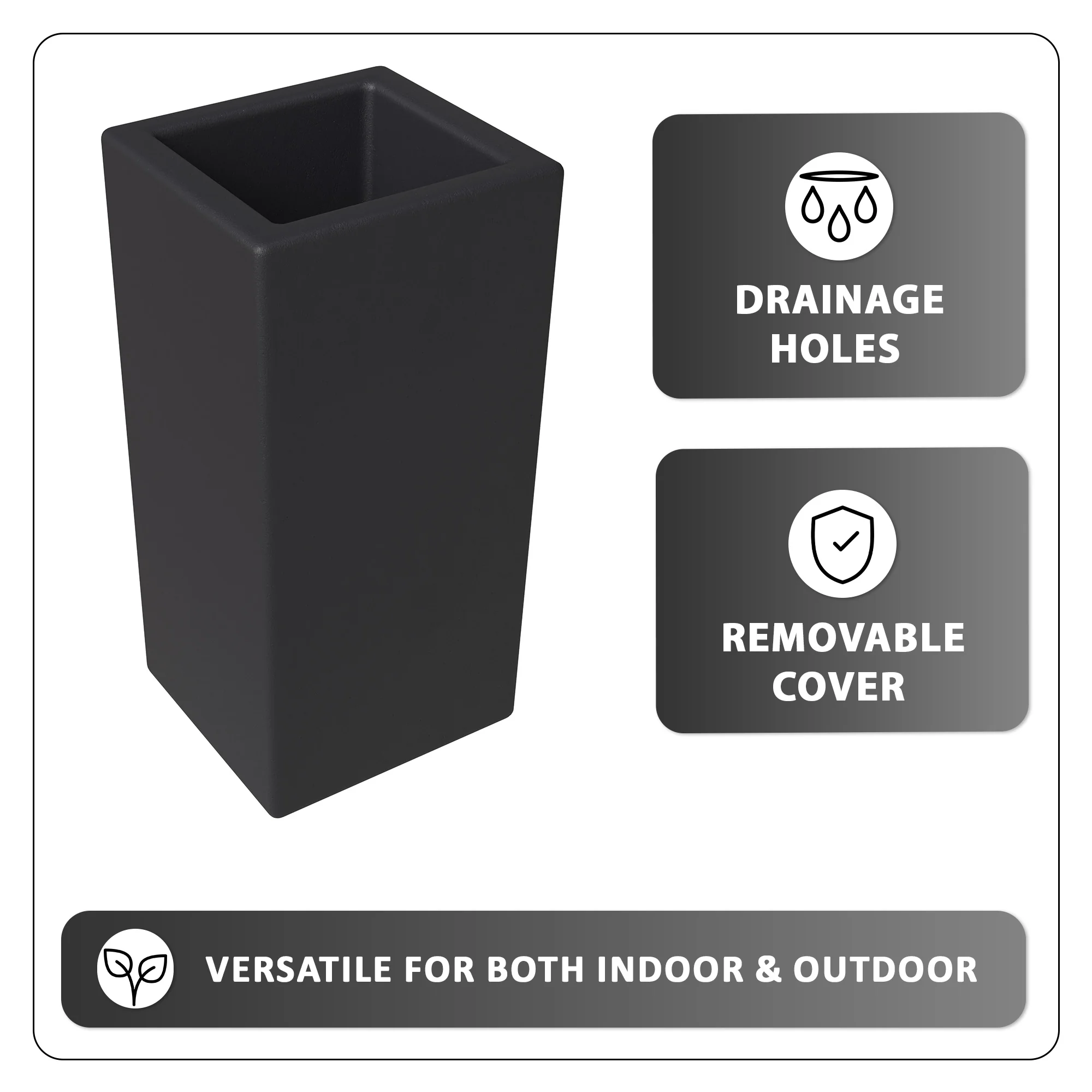 Terra Series Poly Stone Planter in Black 15" x 15" 31.5" High