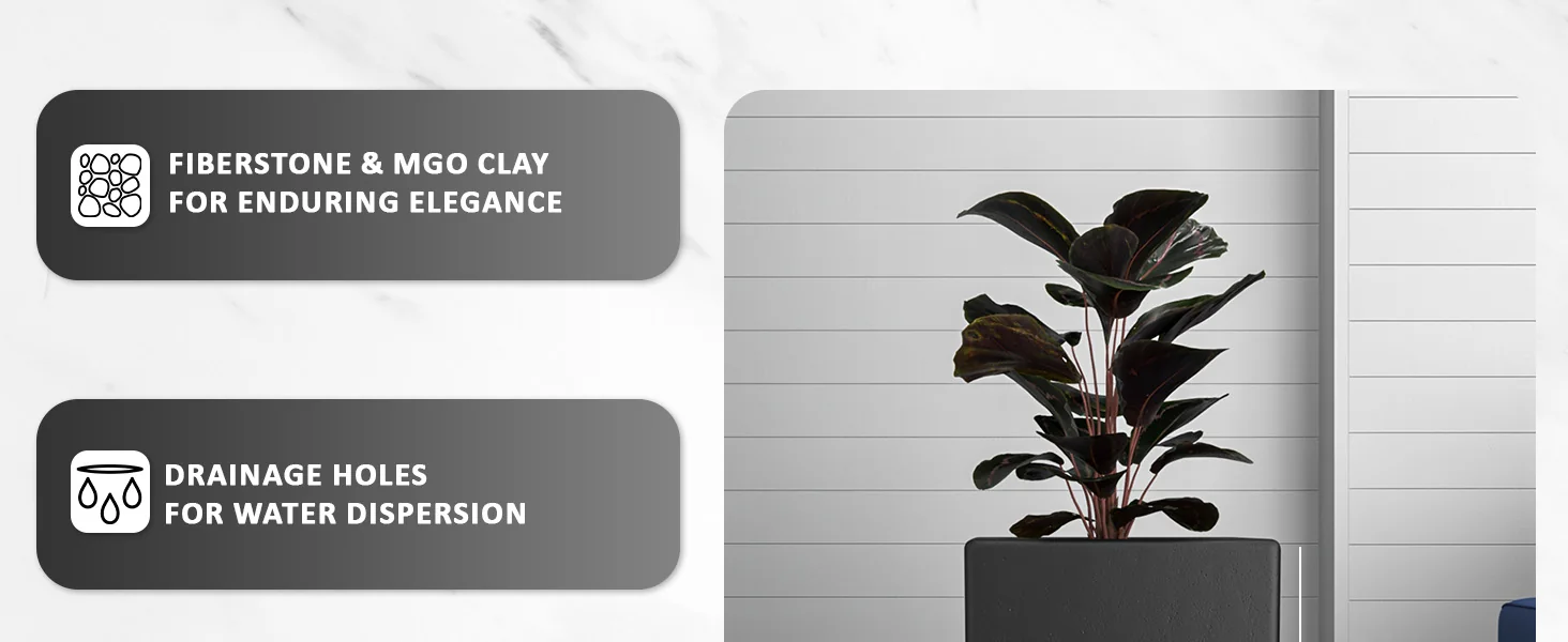 Terra Series Poly Stone Planter in Black 15" x 15" 31.5" High