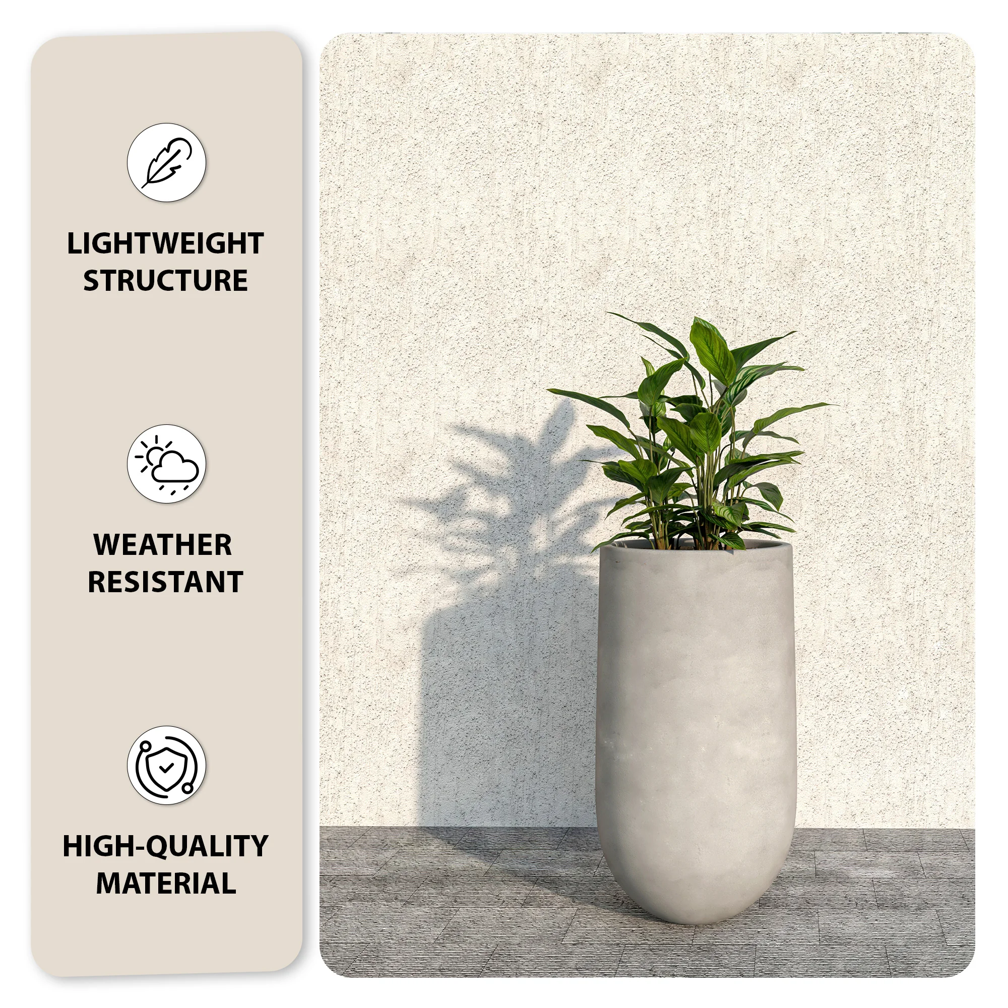 Topiary Series Poly Stone Planter in Dark Grey 16 Dia, 31.5 High