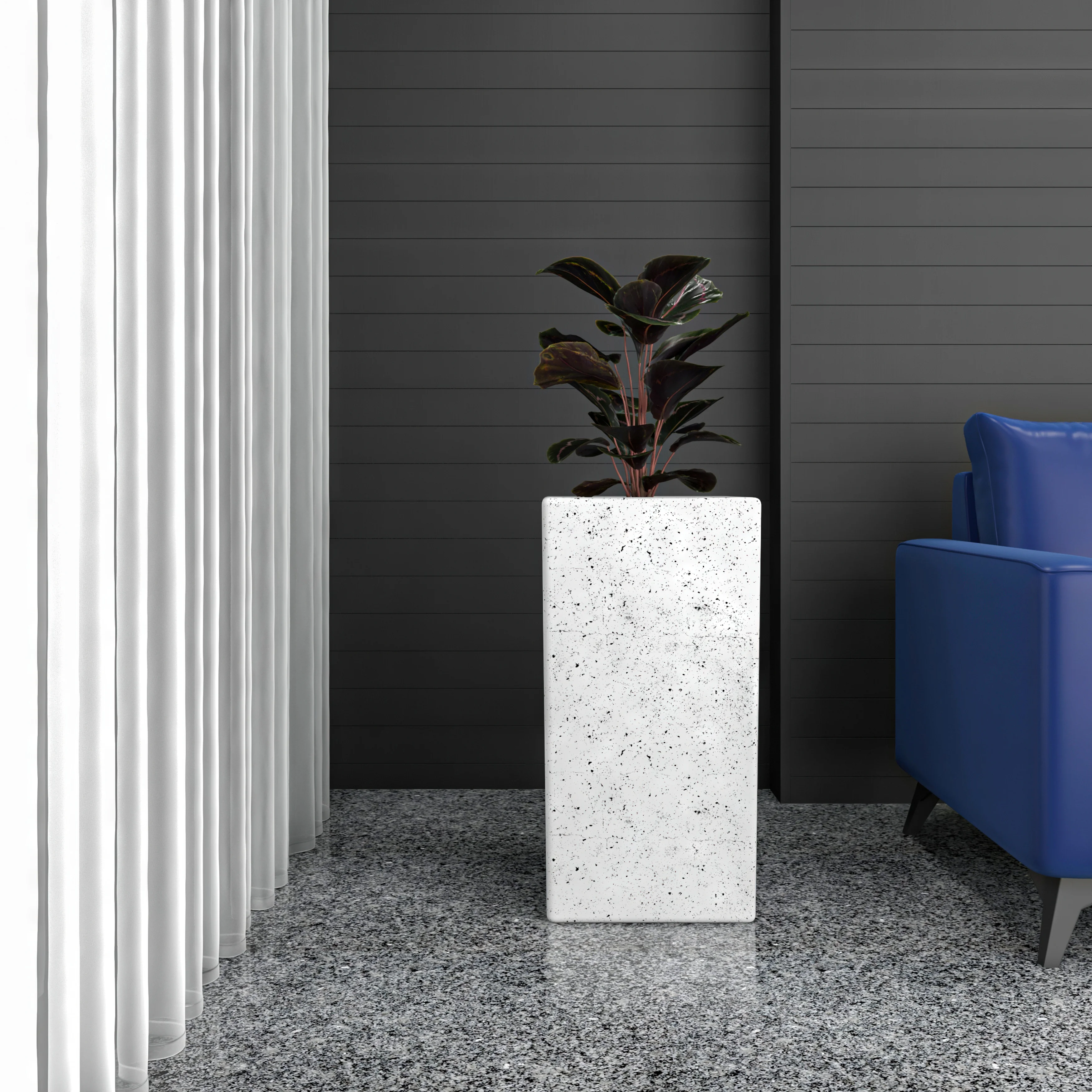 Terra Series Poly Stone Planter in Dotted White 15" x 15" 31.5" High