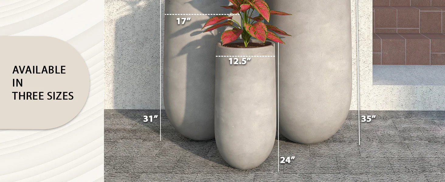 Topiary Series Poly Stone Planter in Dark Grey 18.7 Dia, 35.4 High