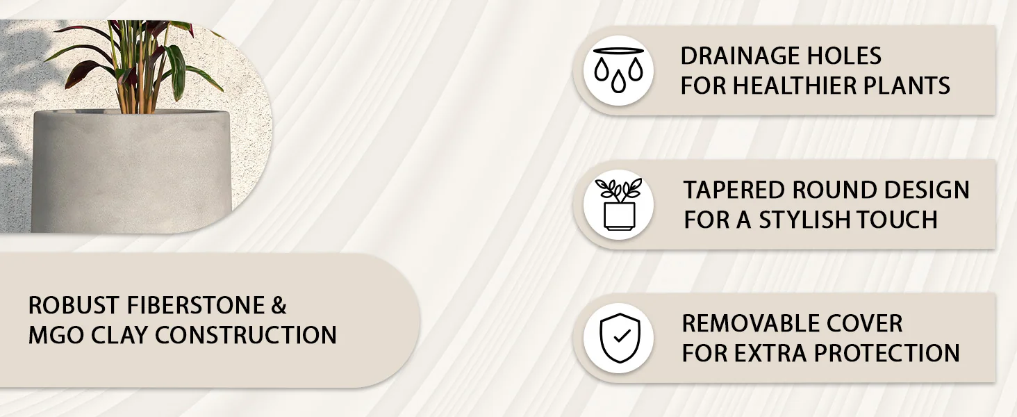 Topiary Series Poly Stone Planter in Dark Grey 18.7 Dia, 35.4 High