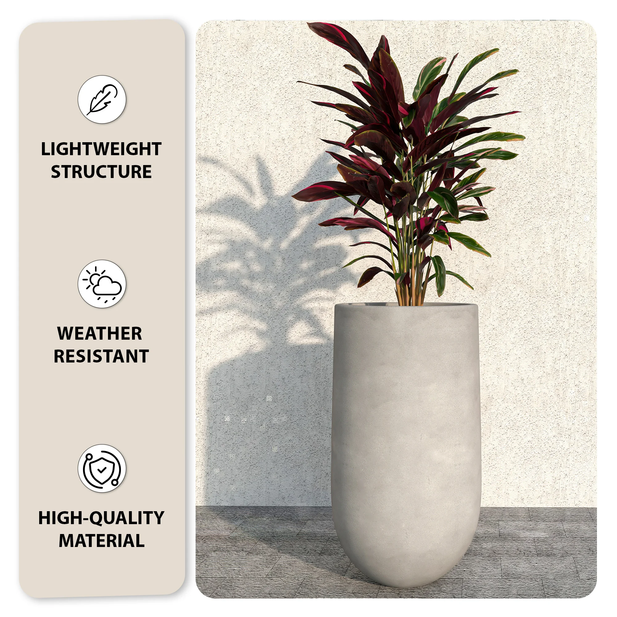 Topiary Series Poly Stone Planter in Dark Grey 18.7 Dia, 35.4 High