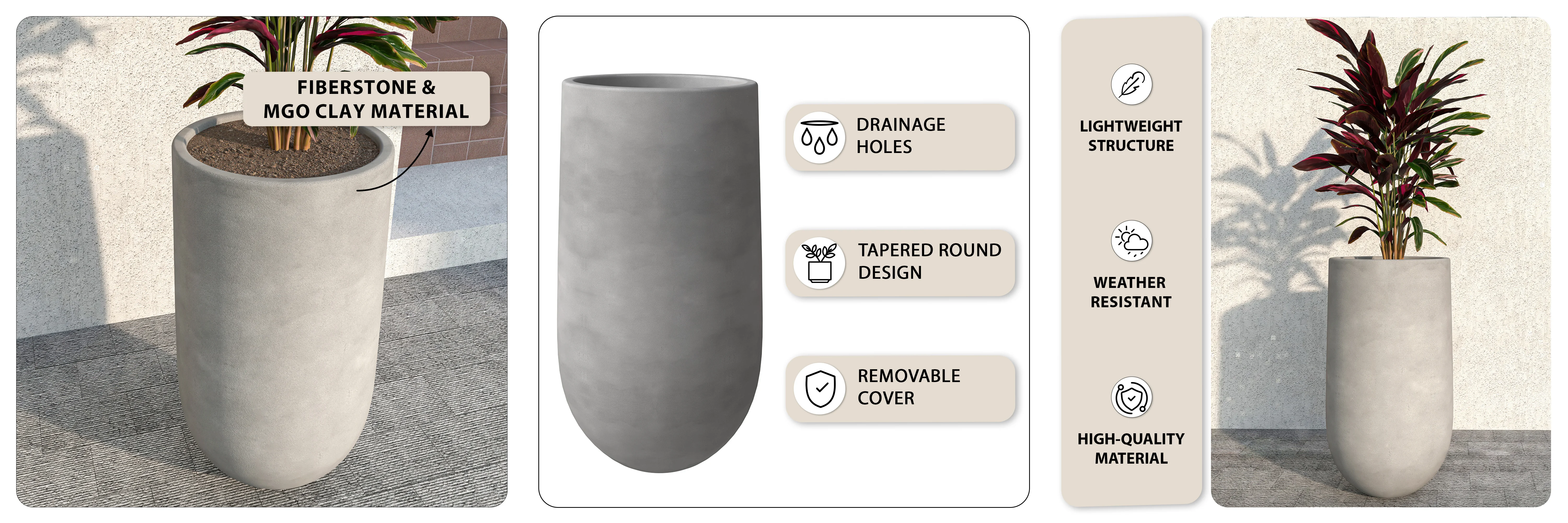 Topiary Series Poly Stone Planter in Dark Grey 18.7 Dia, 35.4 High