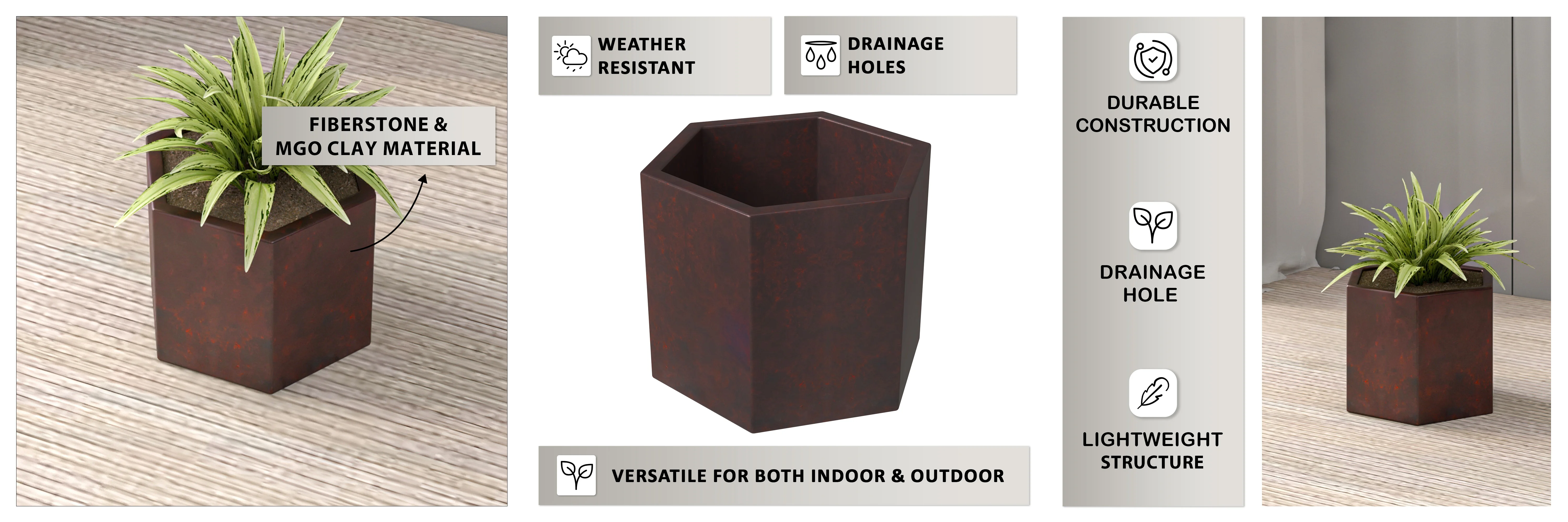Thicket Series Poly Stone Planter in Brown 7 High