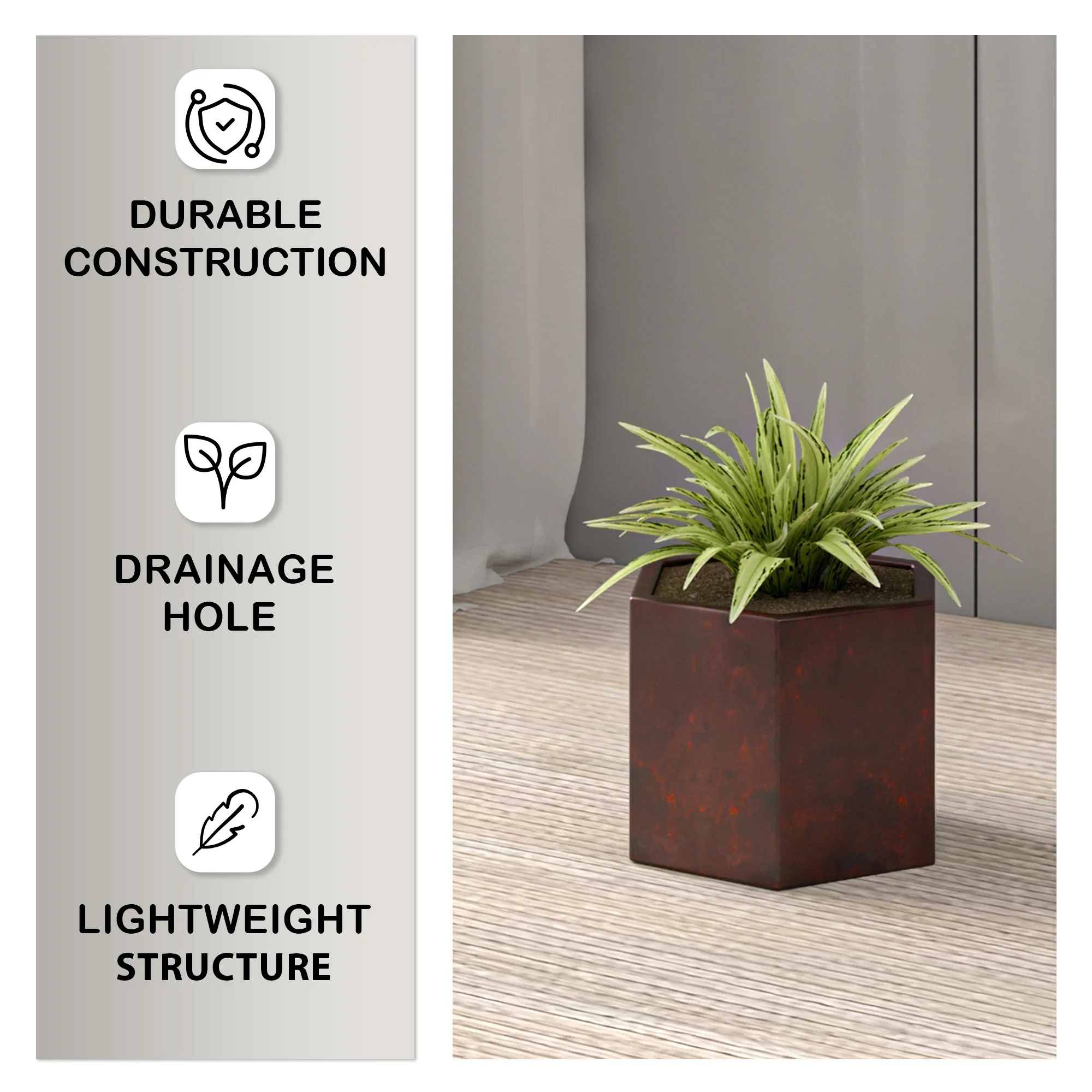 Thicket Series Poly Stone Planter in Brown 7 High