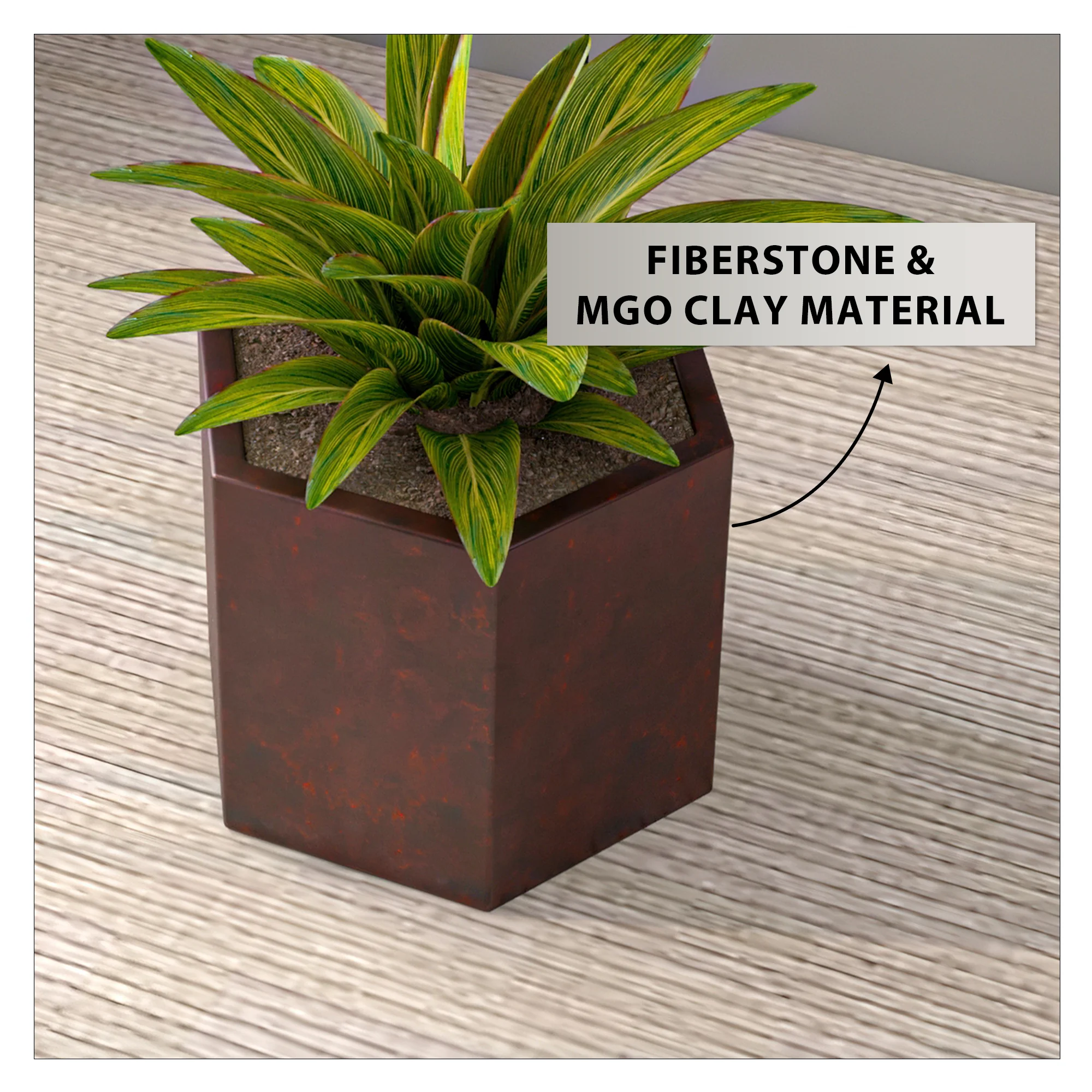 Thicket Series Poly Stone Planter in Brown 9 High