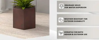 Thicket Series Poly Stone Planter in Brown 9 High