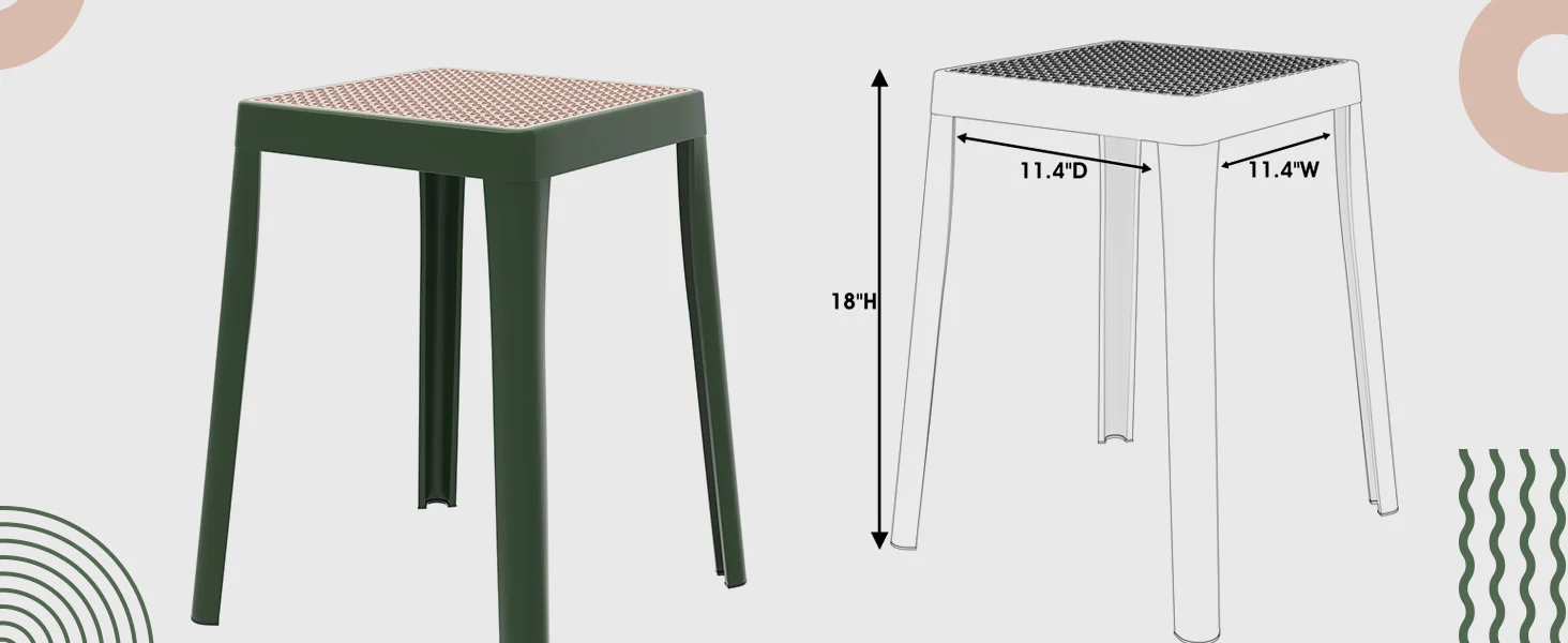 Tresse Series Stackable Poly Stool With Wicker Top 12 in Green