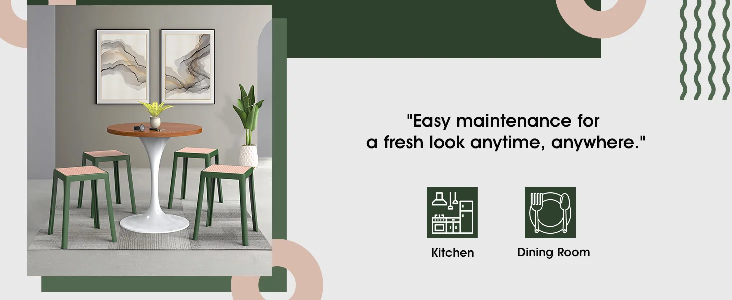 Tresse Series Stackable Poly Stool With Wicker Top 12 in Green