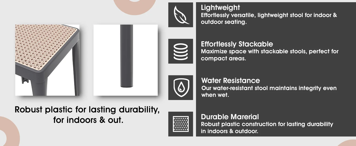 Tresse Series Stackable Poly Stool With Wicker Top 12 in Grey