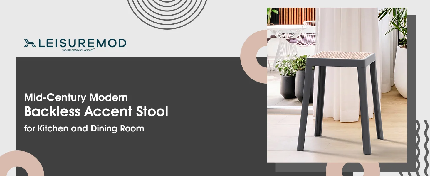 Tresse Series Stackable Poly Stool With Wicker Top 12 in Grey