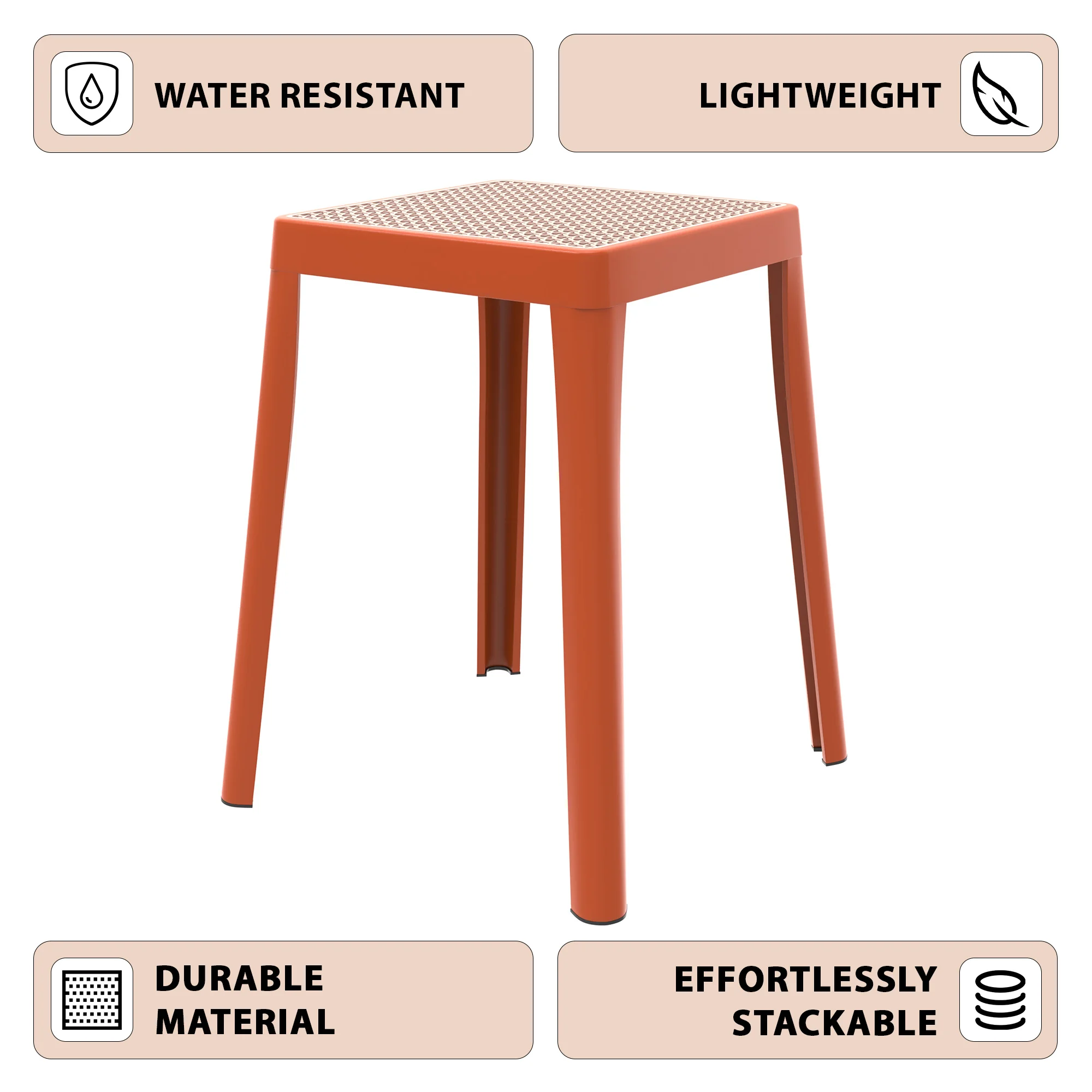 Tresse Series Stackable Poly Stool With Wicker Top 12 in Orange