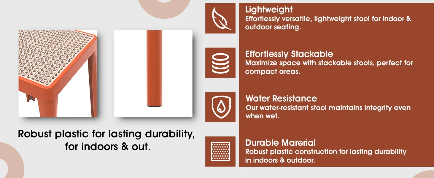 Tresse Series Stackable Poly Stool With Wicker Top 12 in Orange