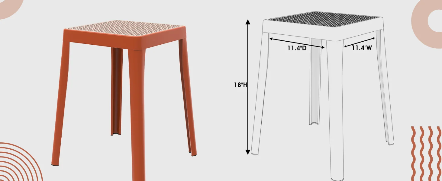 Tresse Series Stackable Poly Stool With Wicker Top 12 in Orange