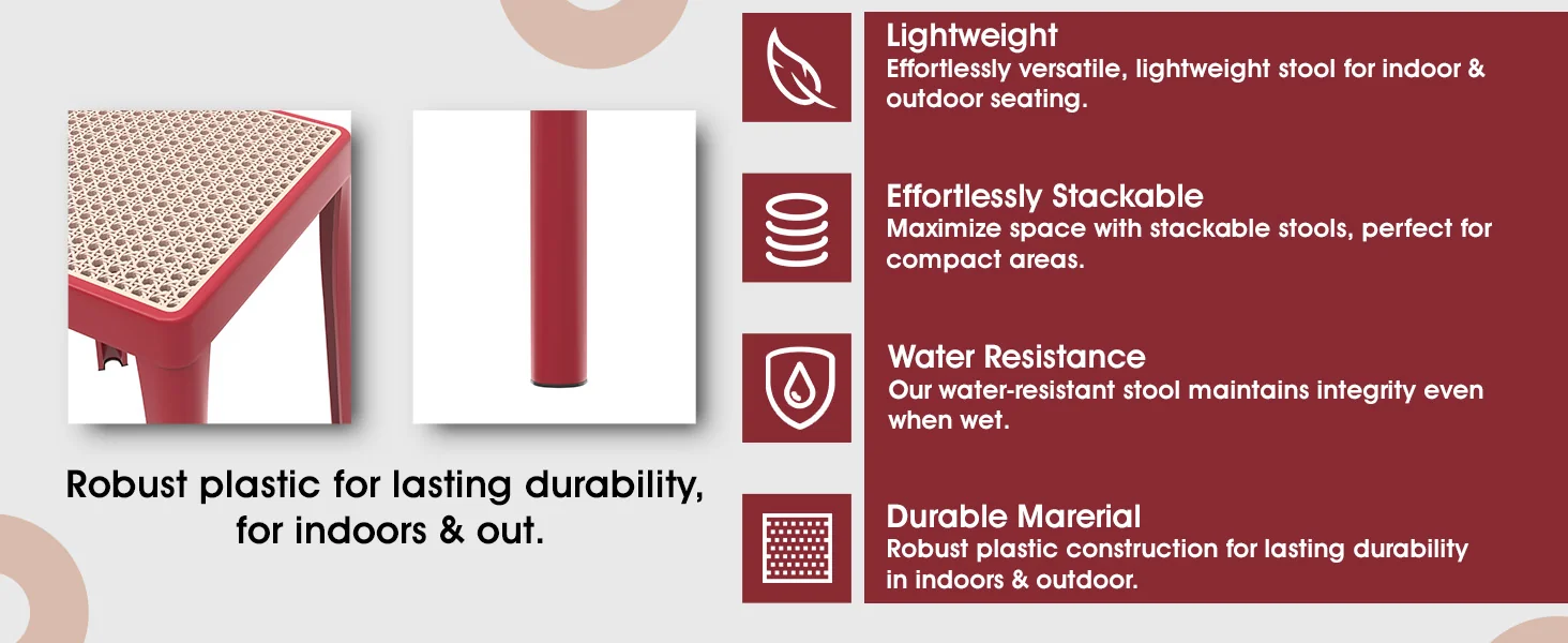 Tresse Series Stackable Poly Stool With Wicker Top 12 in Red