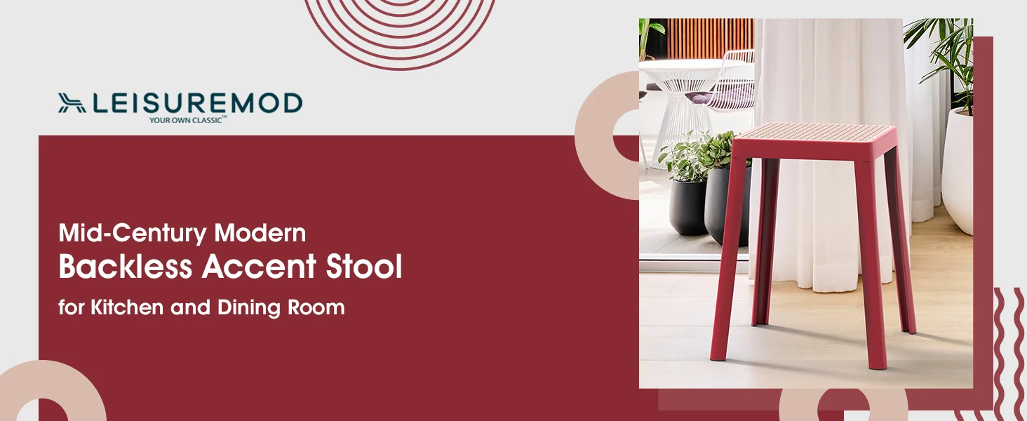 Tresse Series Stackable Poly Stool With Wicker Top 12 in Red