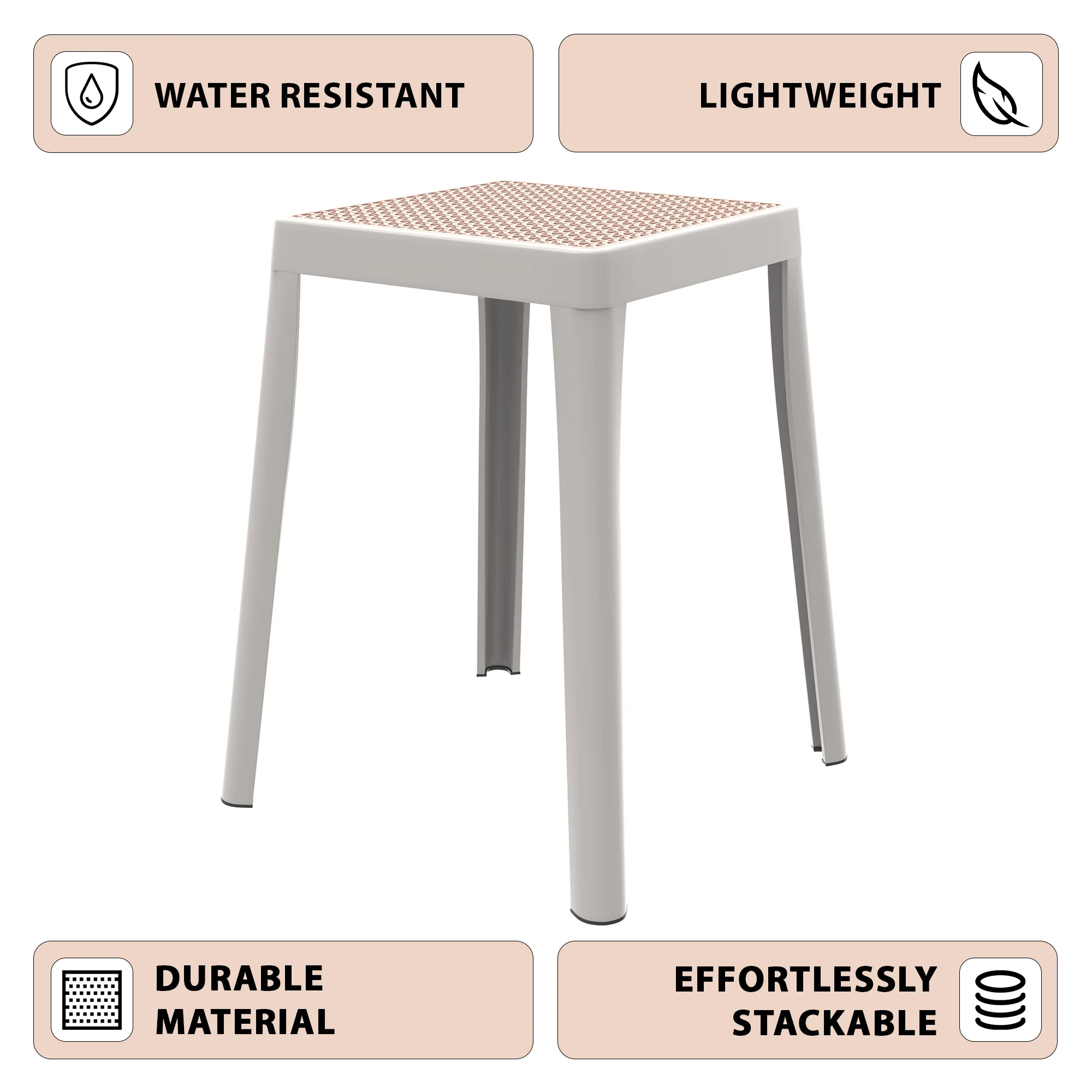 Tresse Series Stackable Poly Stool With Wicker Top 12 in White