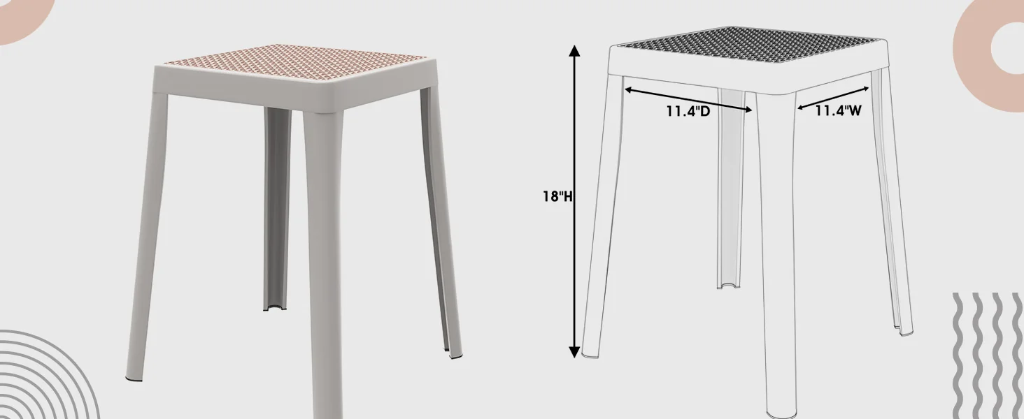 Tresse Series Stackable Poly Stool With Wicker Top 12 in White