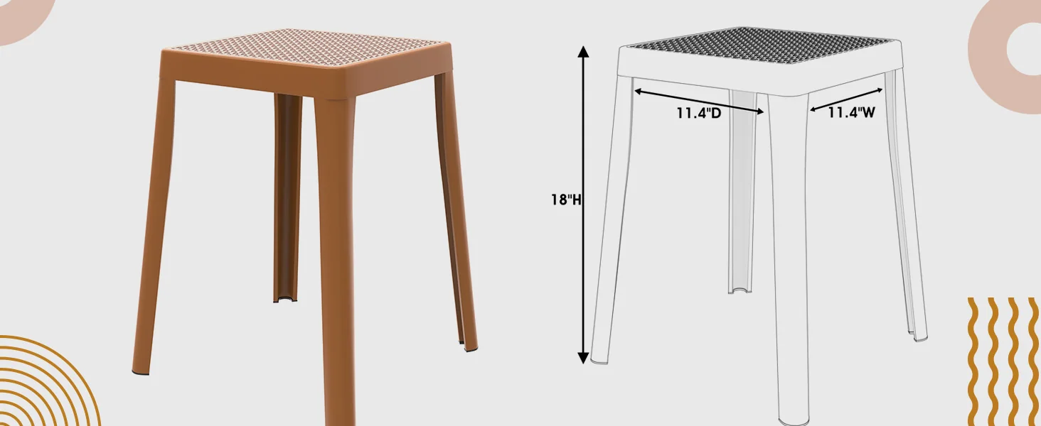 Tresse Series Stackable Poly Stool With Wicker Top 12 in Yellow