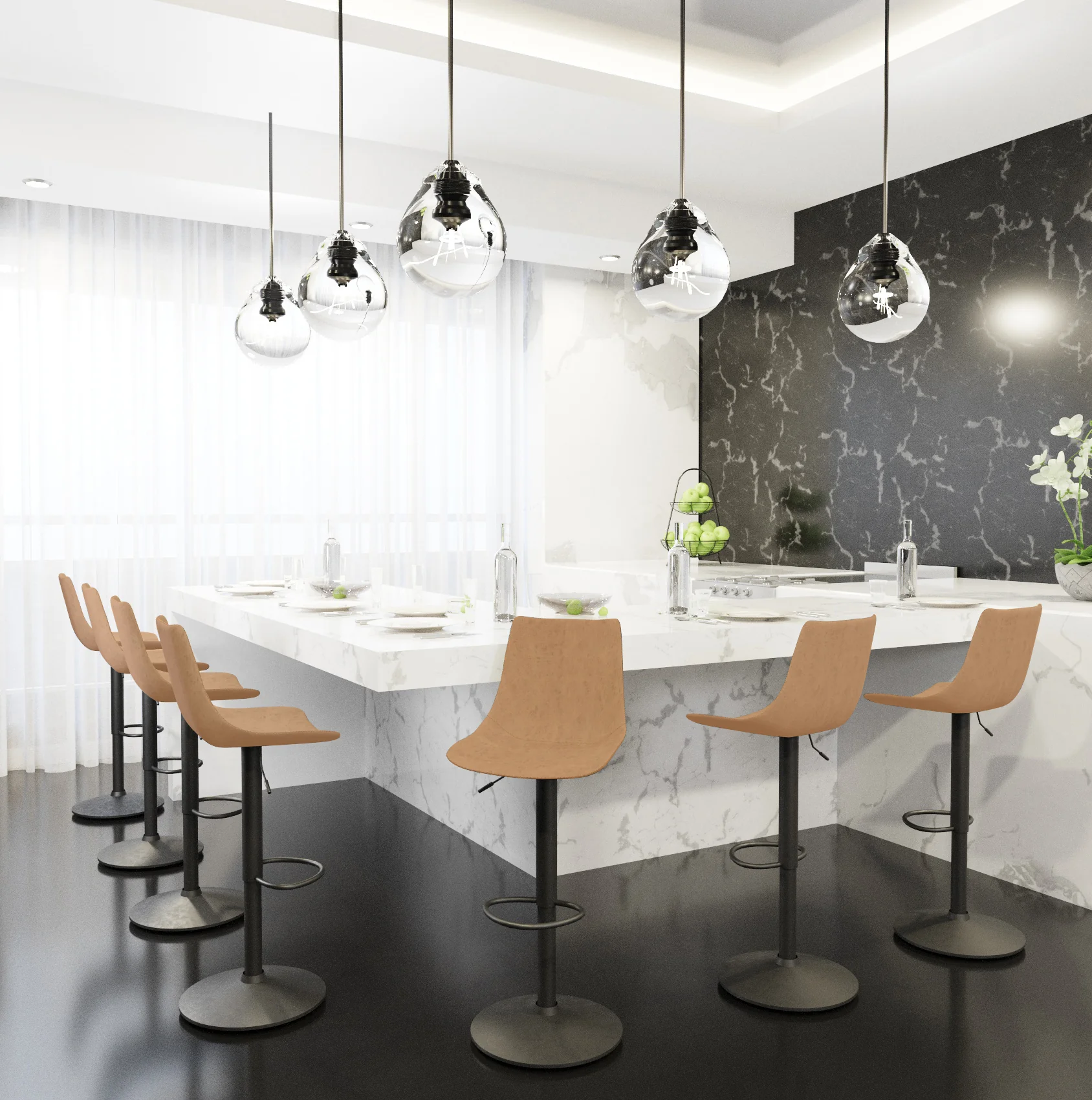 Tilbury Modern Adjustable Bar Stool With Footrest & 360-Degree Swivel Set of 2 in Light Brown