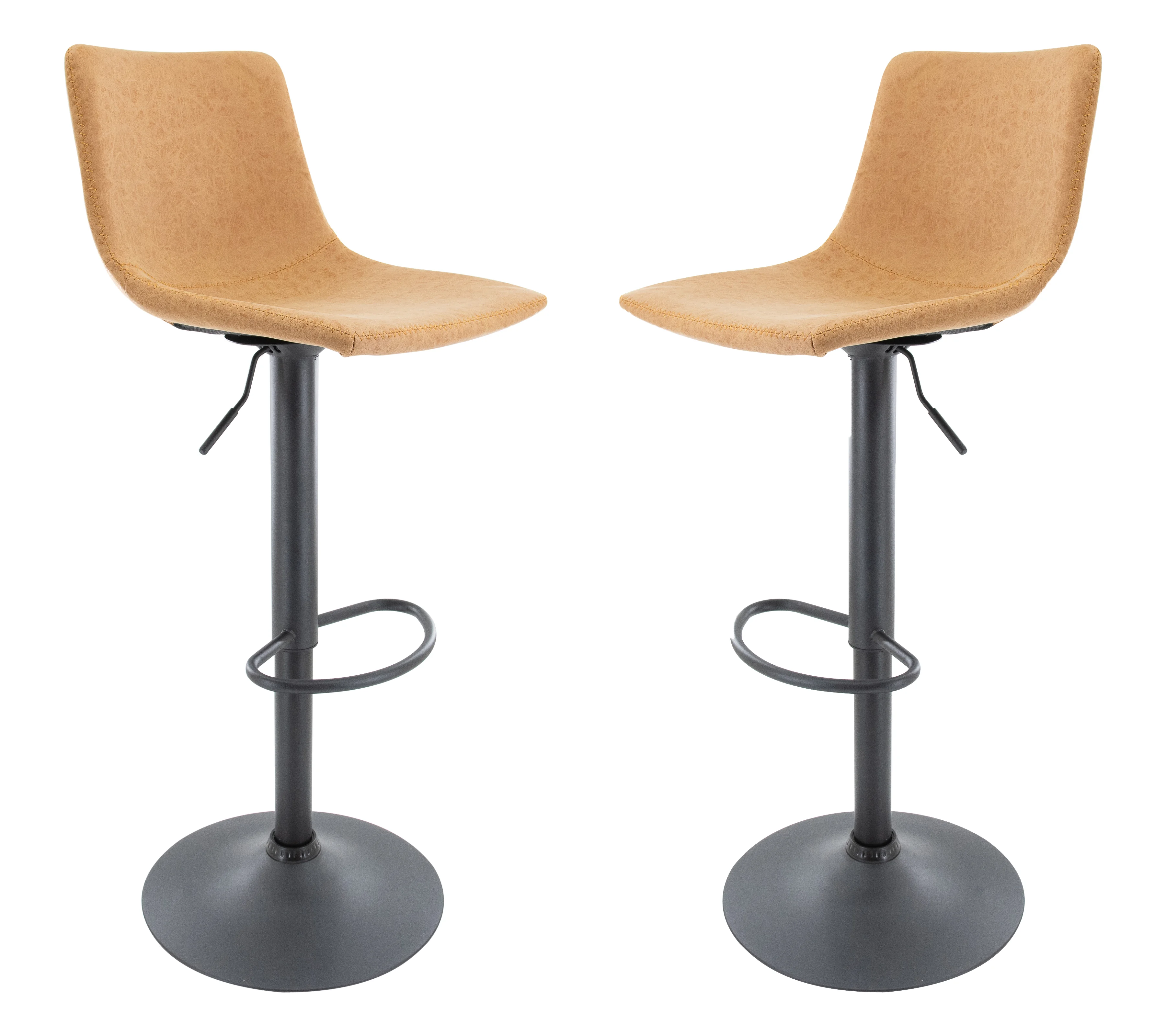 Tilbury Modern Adjustable Bar Stool With Footrest & 360-Degree Swivel Set of 2 in Light Brown