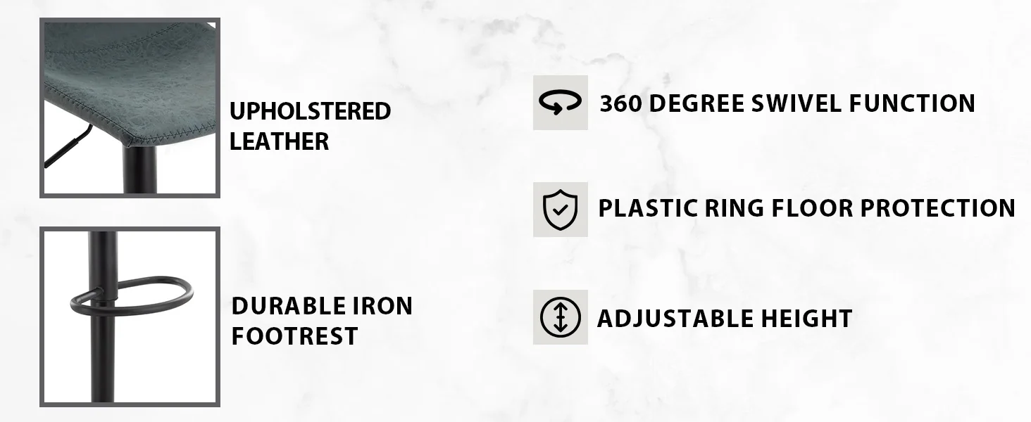 Tilbury Modern Adjustable Bar Stool With Footrest & 360-Degree Swivel in Peacock Blue