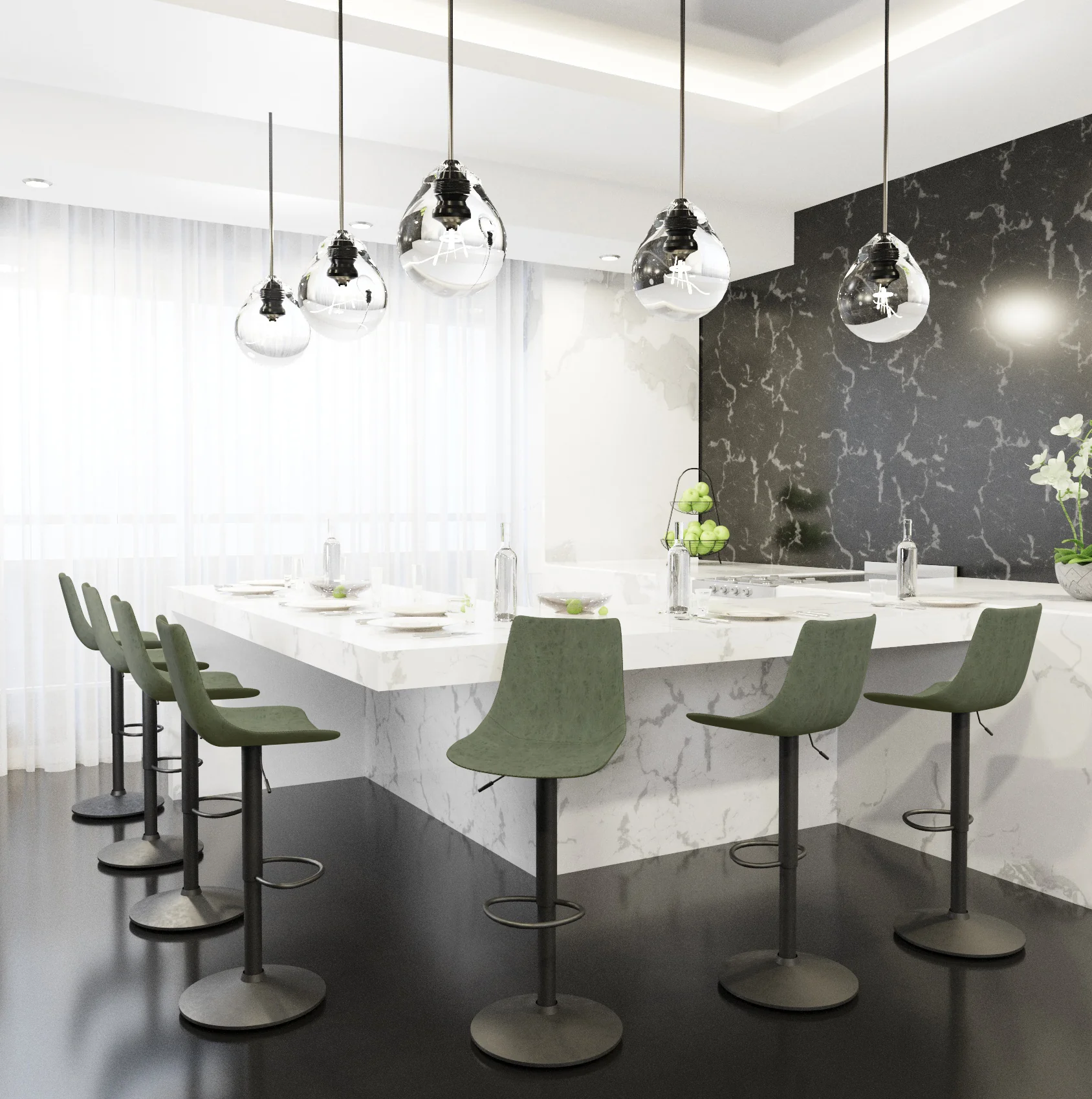 Tilbury Modern Adjustable Bar Stool With Footrest & 360-Degree Swivel in Olive Green