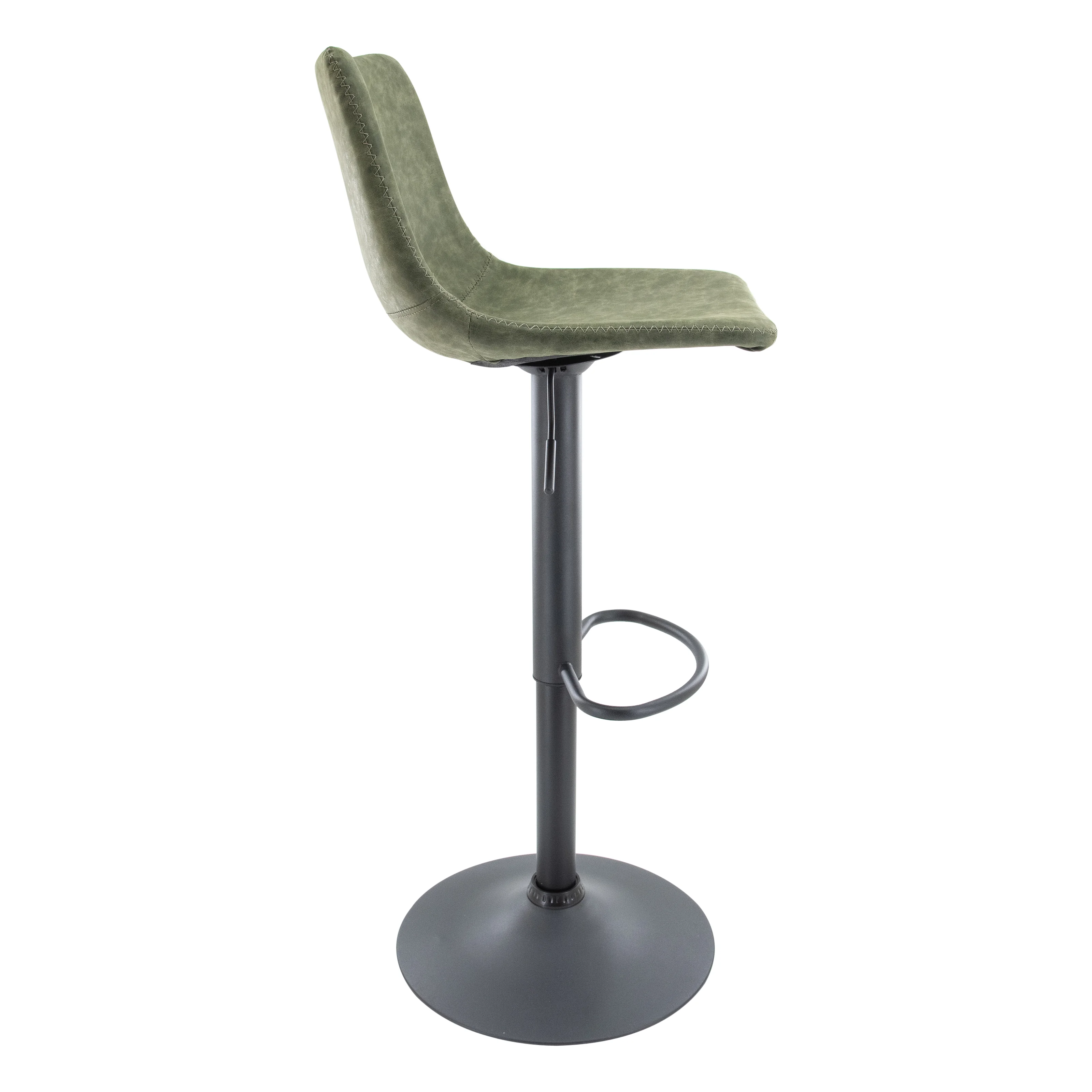 Tilbury Modern Adjustable Bar Stool With Footrest & 360-Degree Swivel in Olive Green