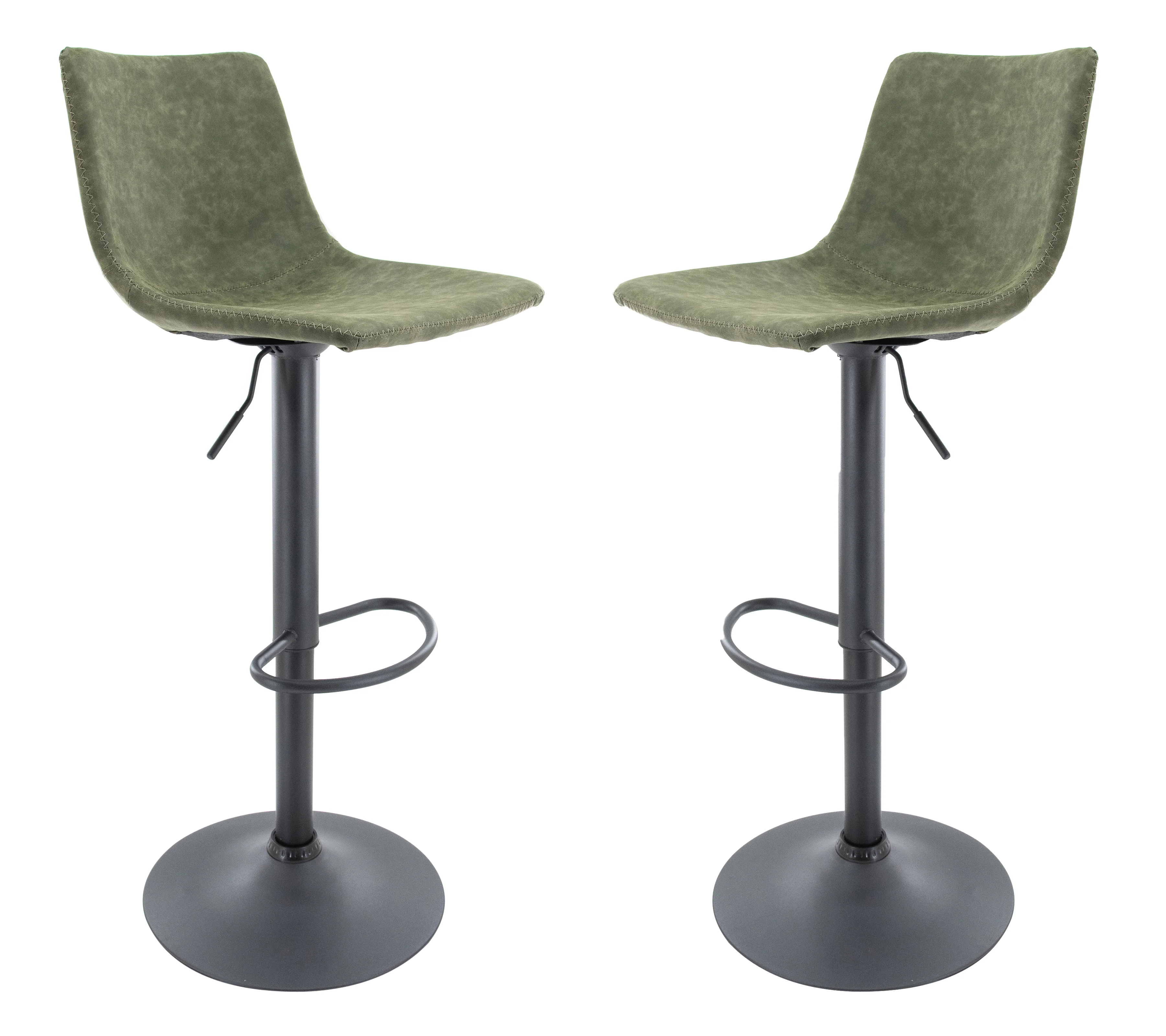 Tilbury Modern Adjustable Bar Stool With Footrest & 360-Degree Swivel Set of 2 in Olive Green