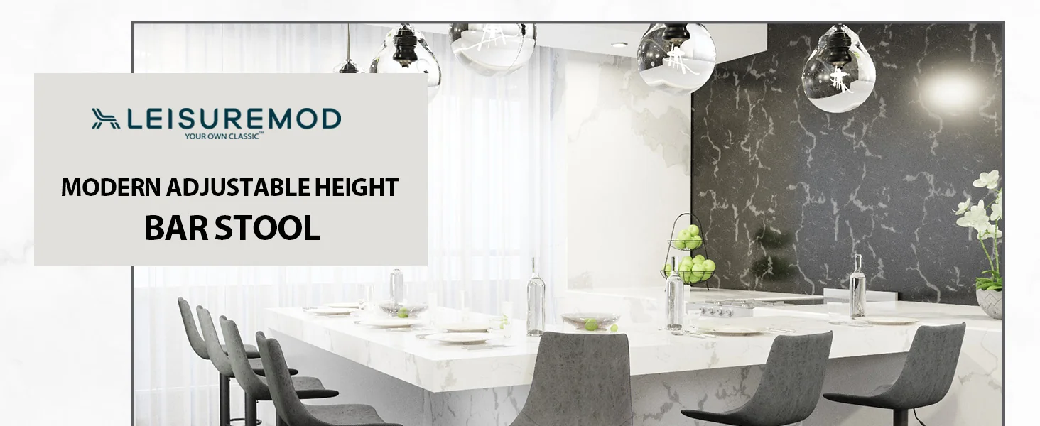 Tilbury Modern Adjustable Bar Stool With Footrest & 360-Degree Swivel in Grey