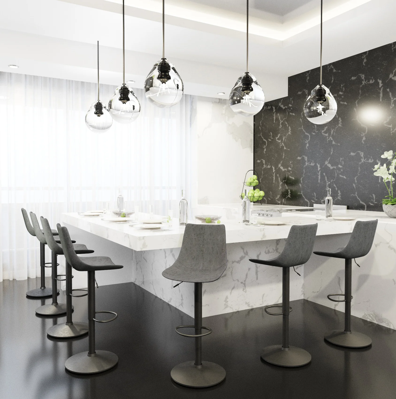 Tilbury Modern Adjustable Bar Stool With Footrest & 360-Degree Swivel Set of 2 in Grey