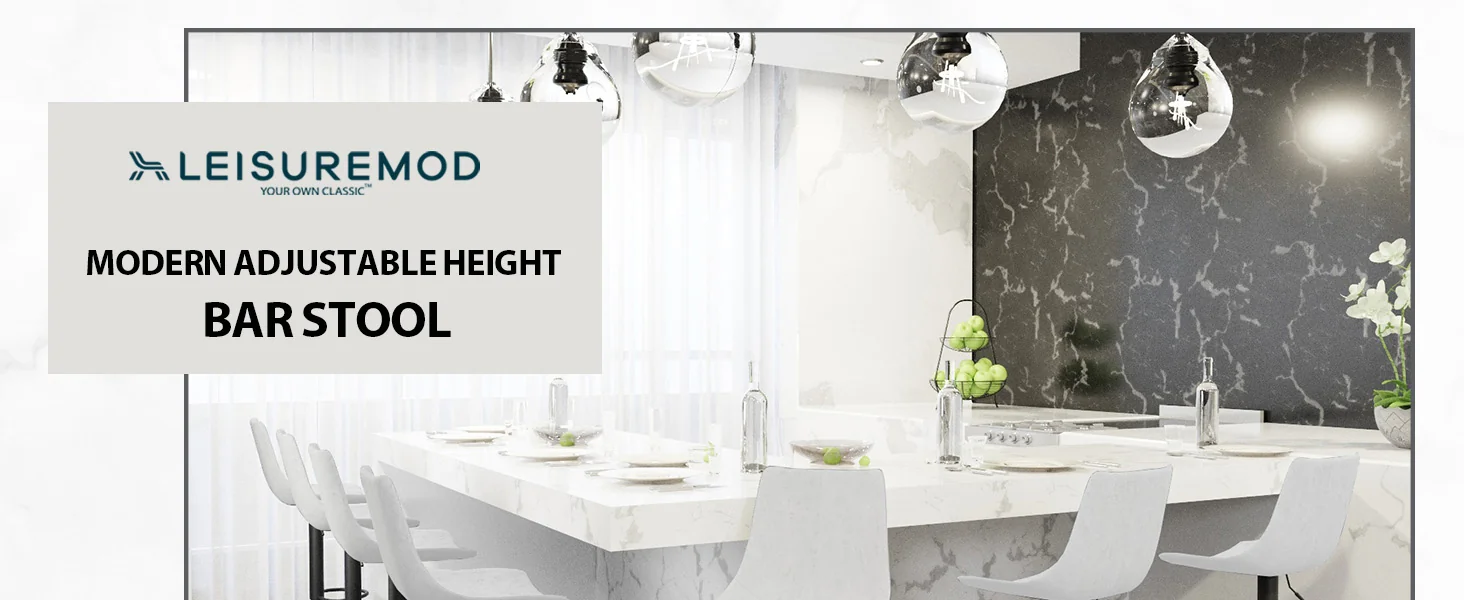 Tilbury Modern Adjustable Bar Stool With Footrest & 360-Degree Swivel in Light Grey