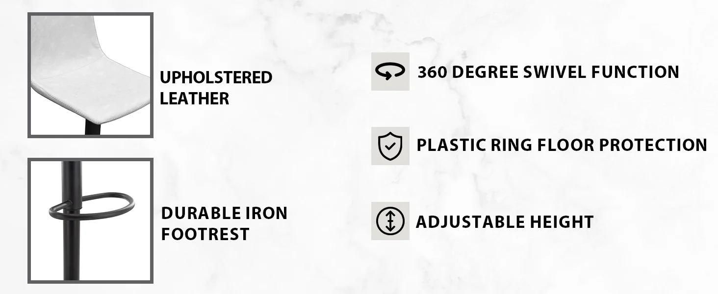 Tilbury Modern Adjustable Bar Stool With Footrest & 360-Degree Swivel in Light Grey