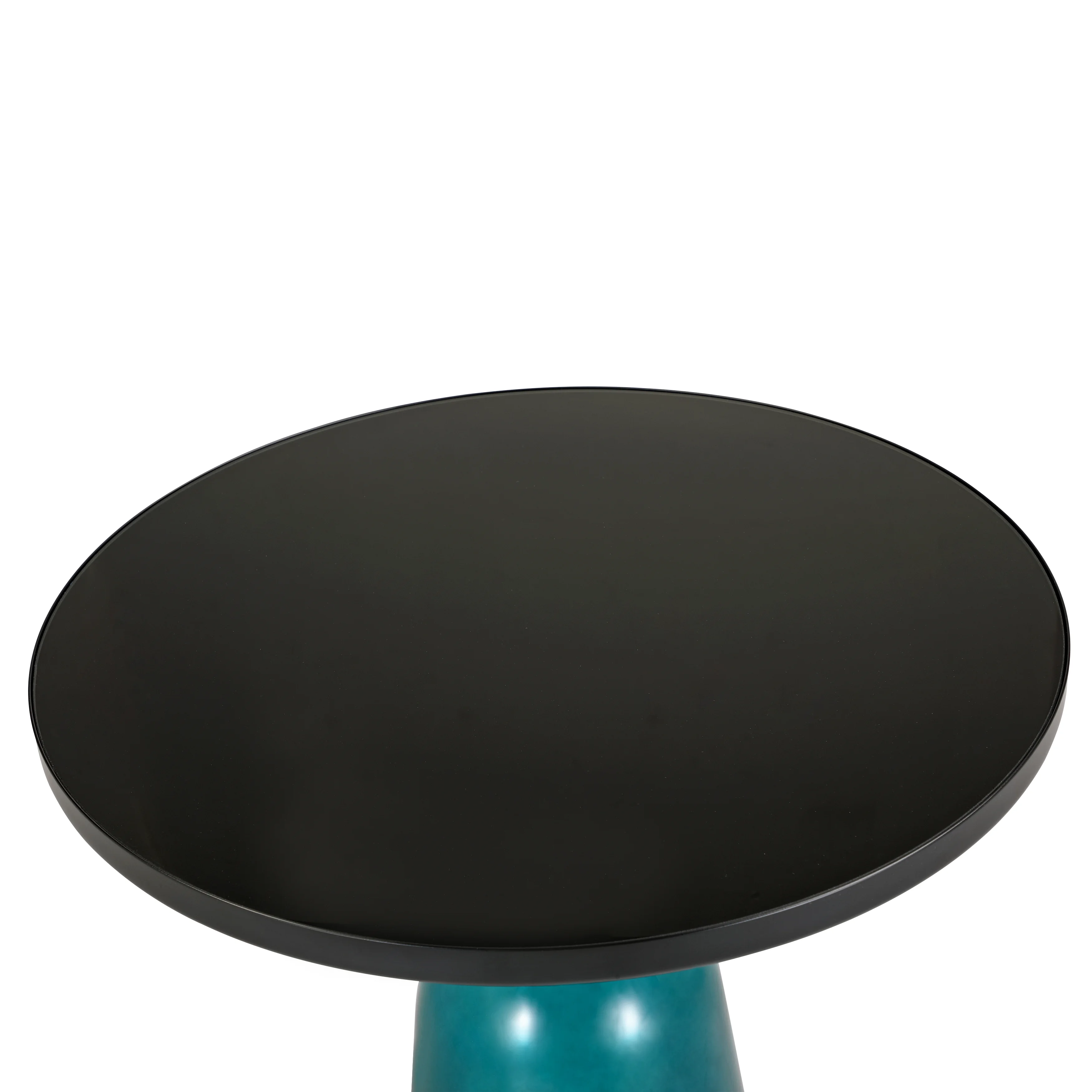 Tully Collection Glass side Table Blue glass, Black Rim with Black Glass top