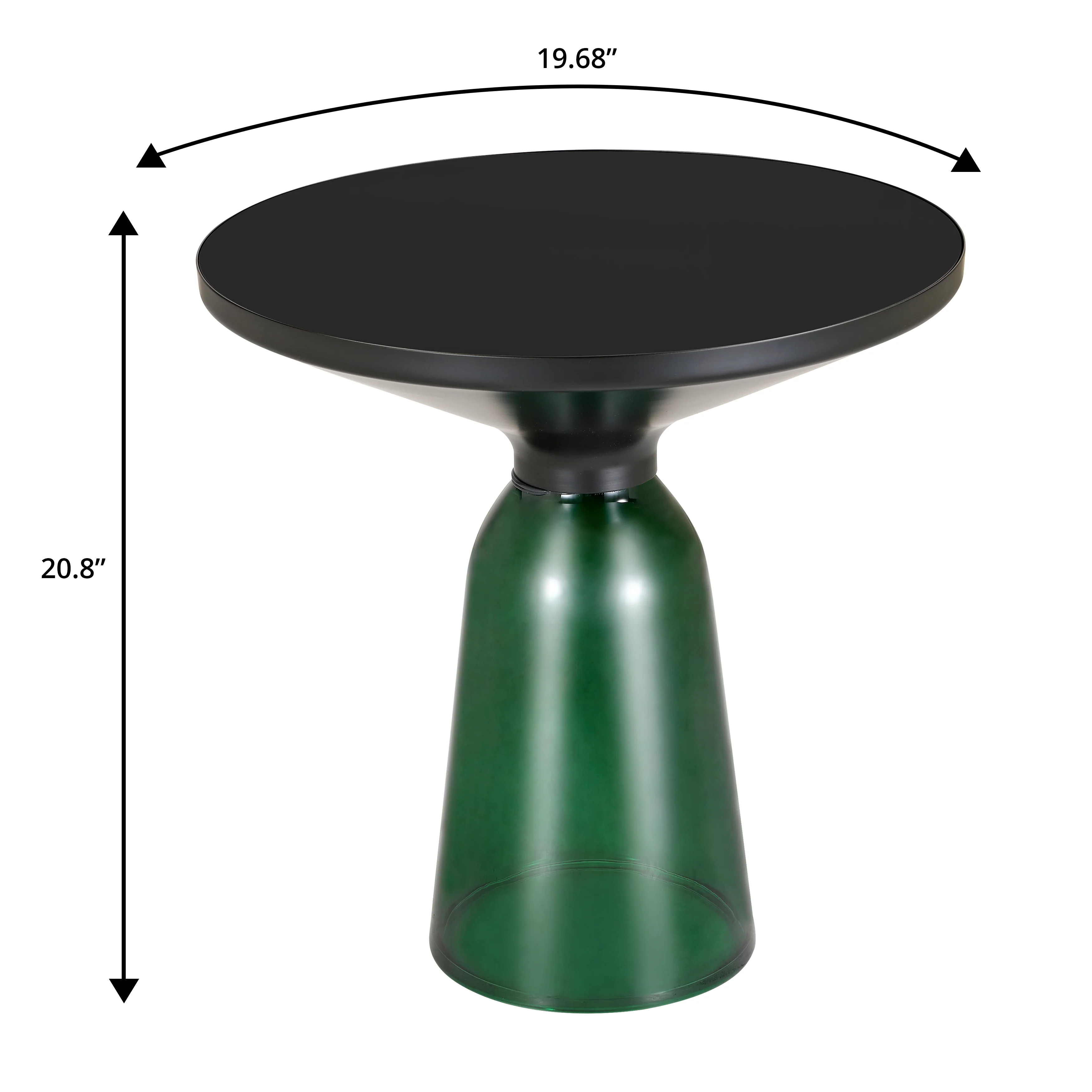 Tully Collection Glass side Table Green glass, Black Rim with Black Glass top
