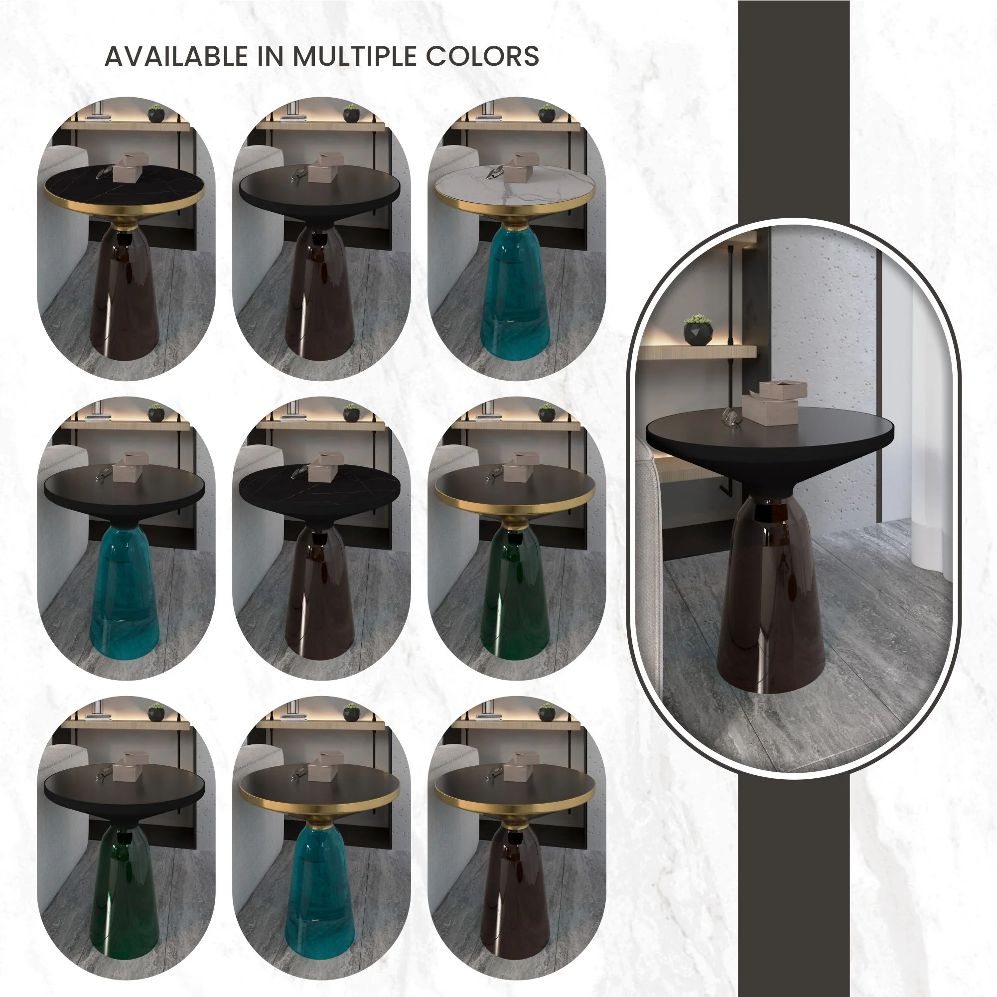 Tully Collection Glass side Table Grey glass, Black Rim with Black Glass top