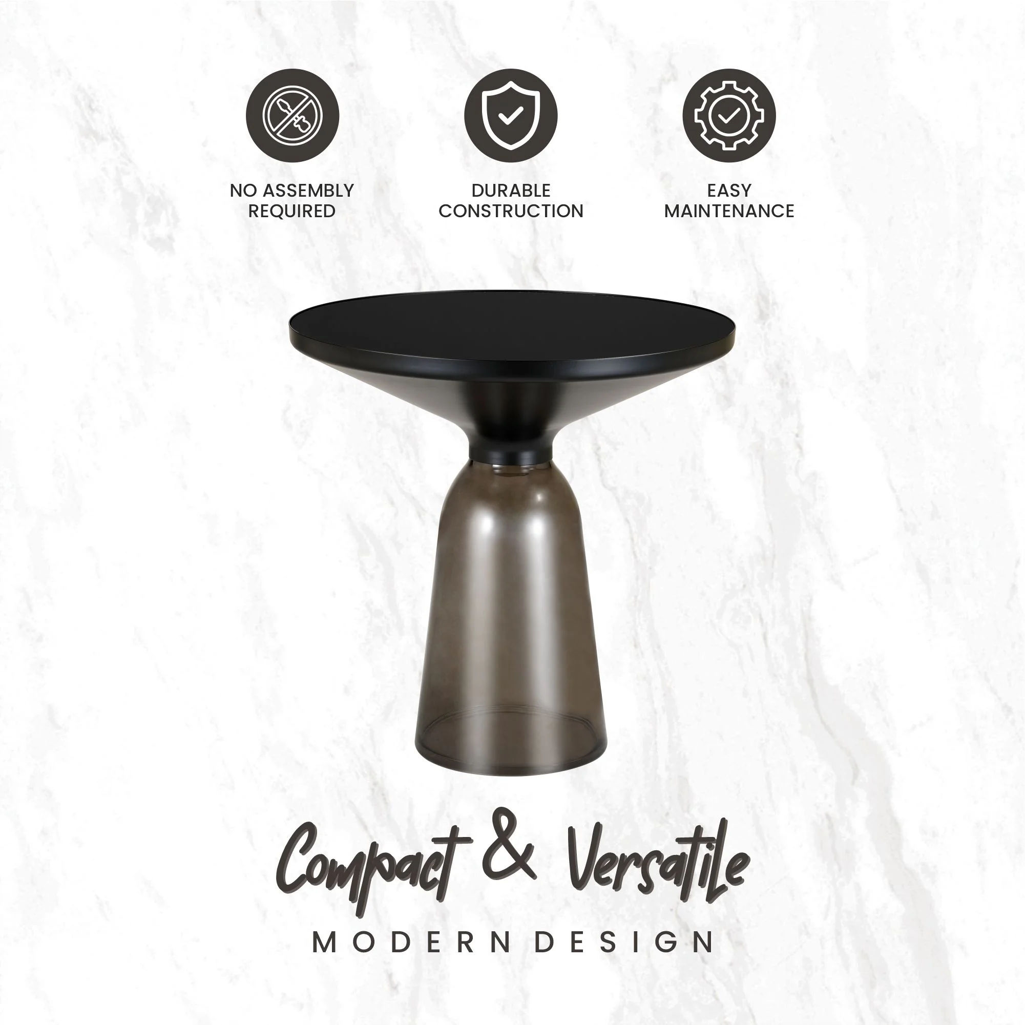 Tully Collection Glass side Table Grey glass, Black Rim with Black Glass top