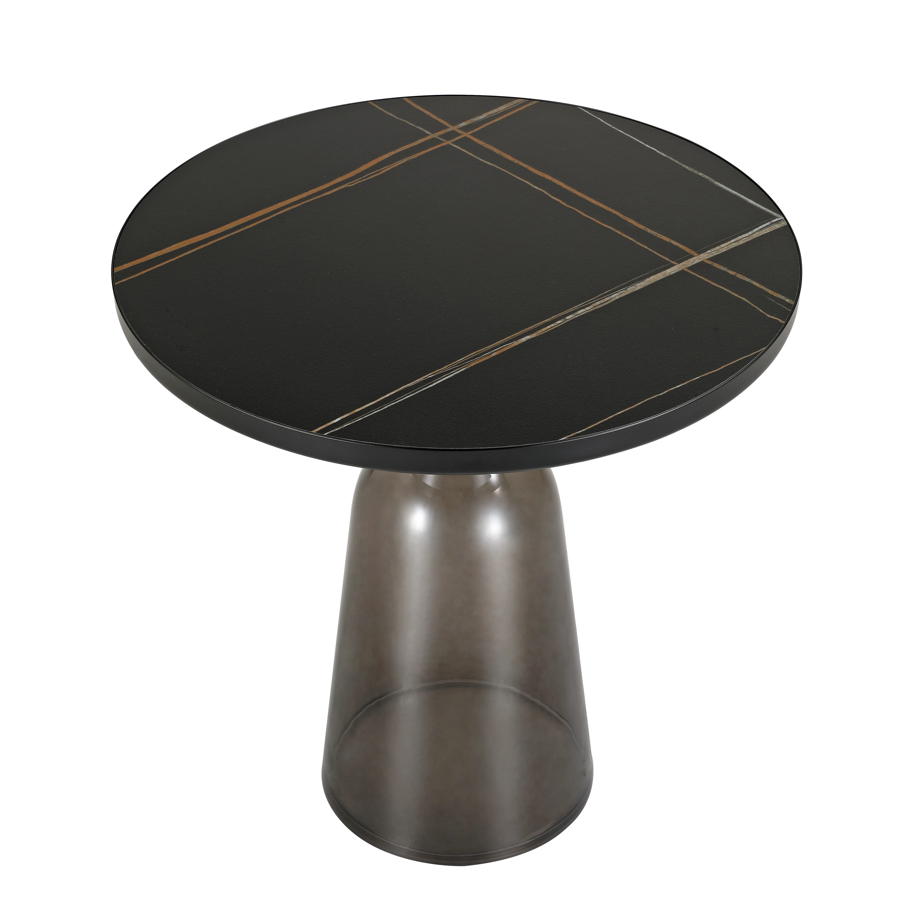 Tully Collection Glass side Table Grey glass, Black Rim with Black Sintered Stone Top