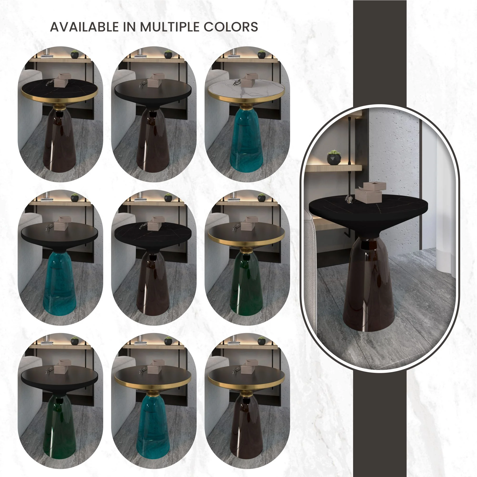 Tully Collection Glass side Table Grey glass, Black Rim with Black Sintered Stone Top