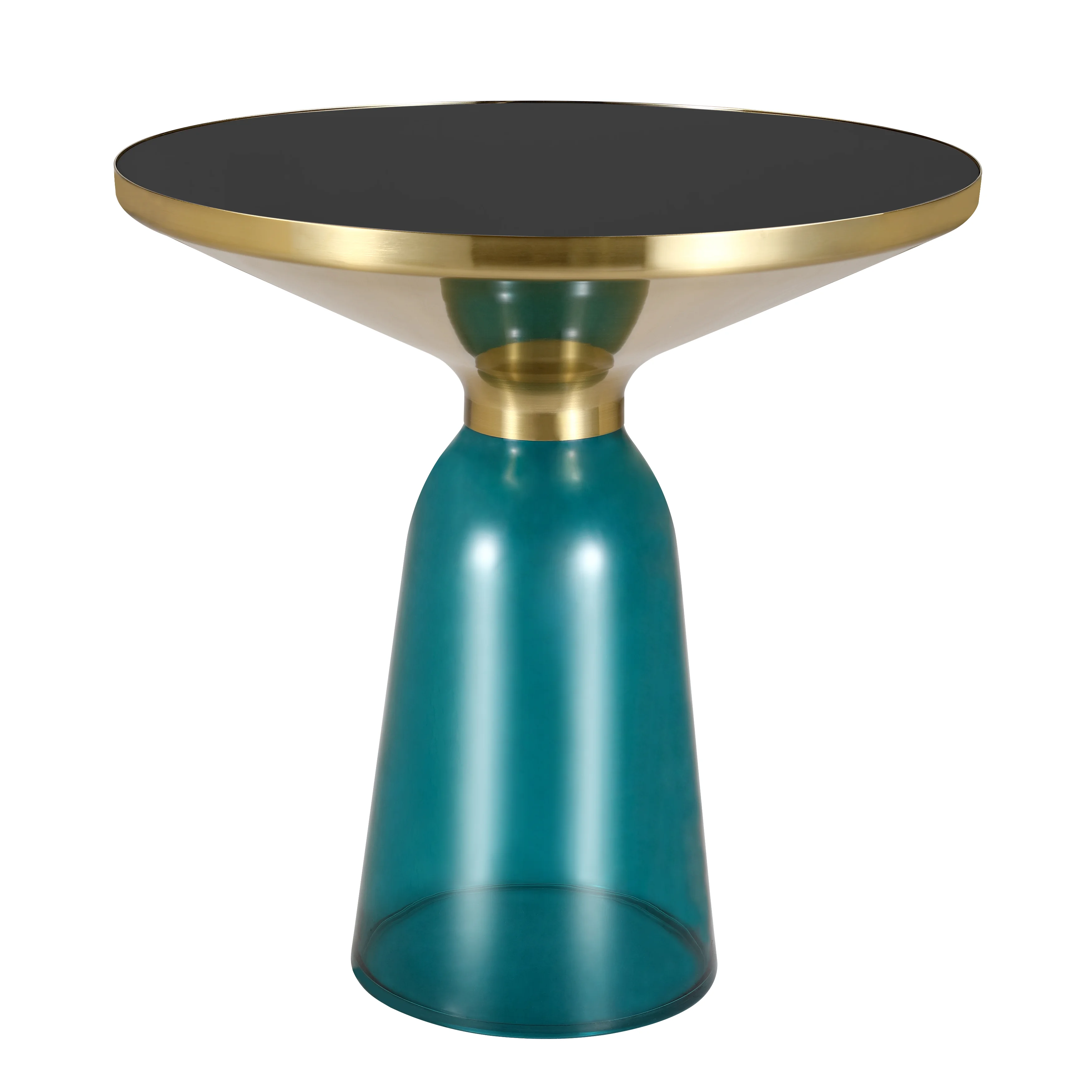 Tully Collection Glass side Table Blue glass, Gold Rim with Black Glass top
