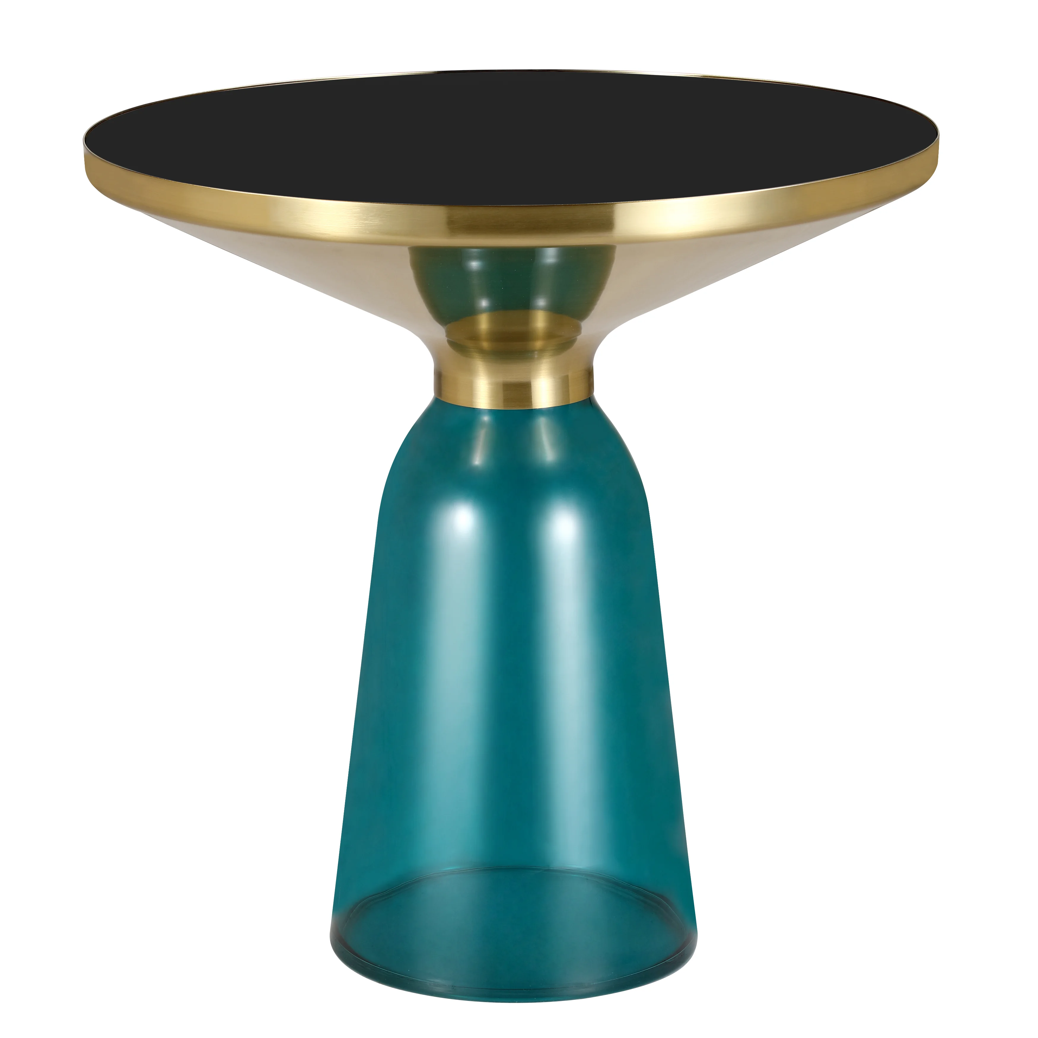 Tully Collection Glass side Table Blue glass, Gold Rim with Black Glass top