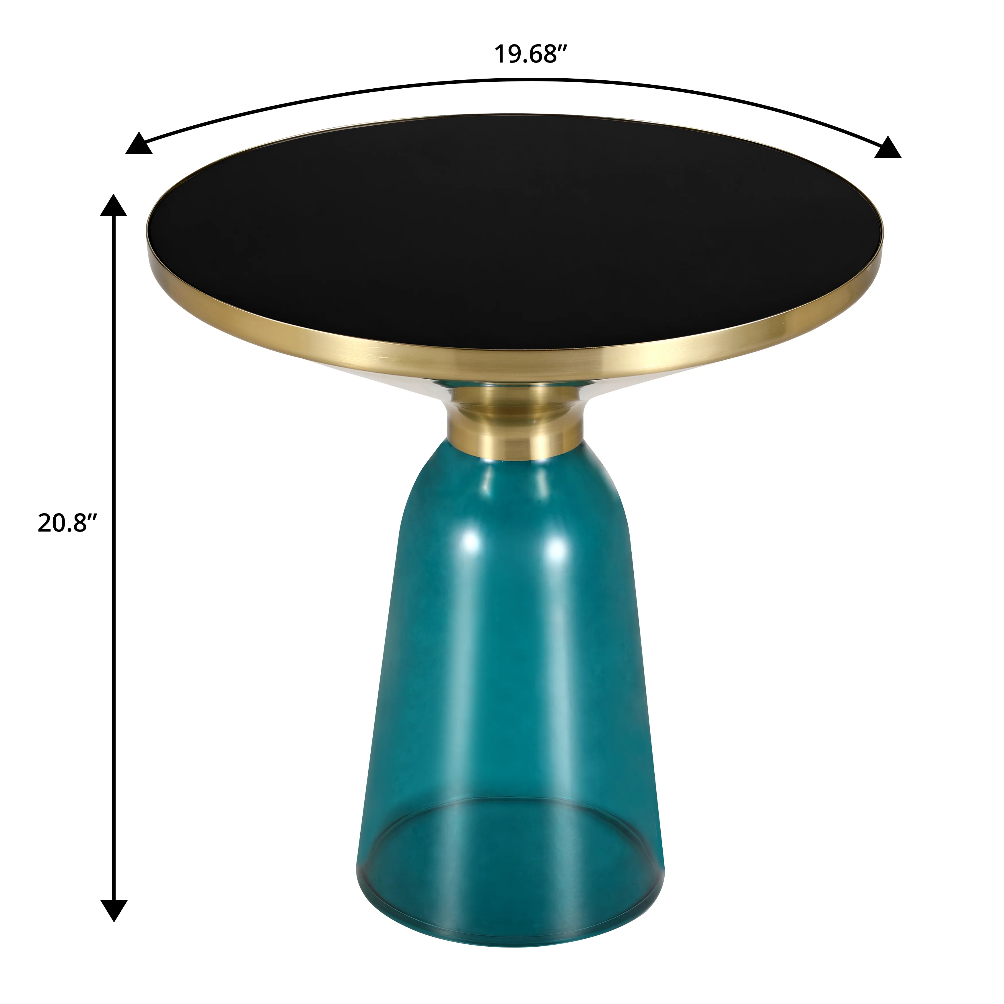 Tully Collection Glass side Table Blue glass, Gold Rim with Black Glass top