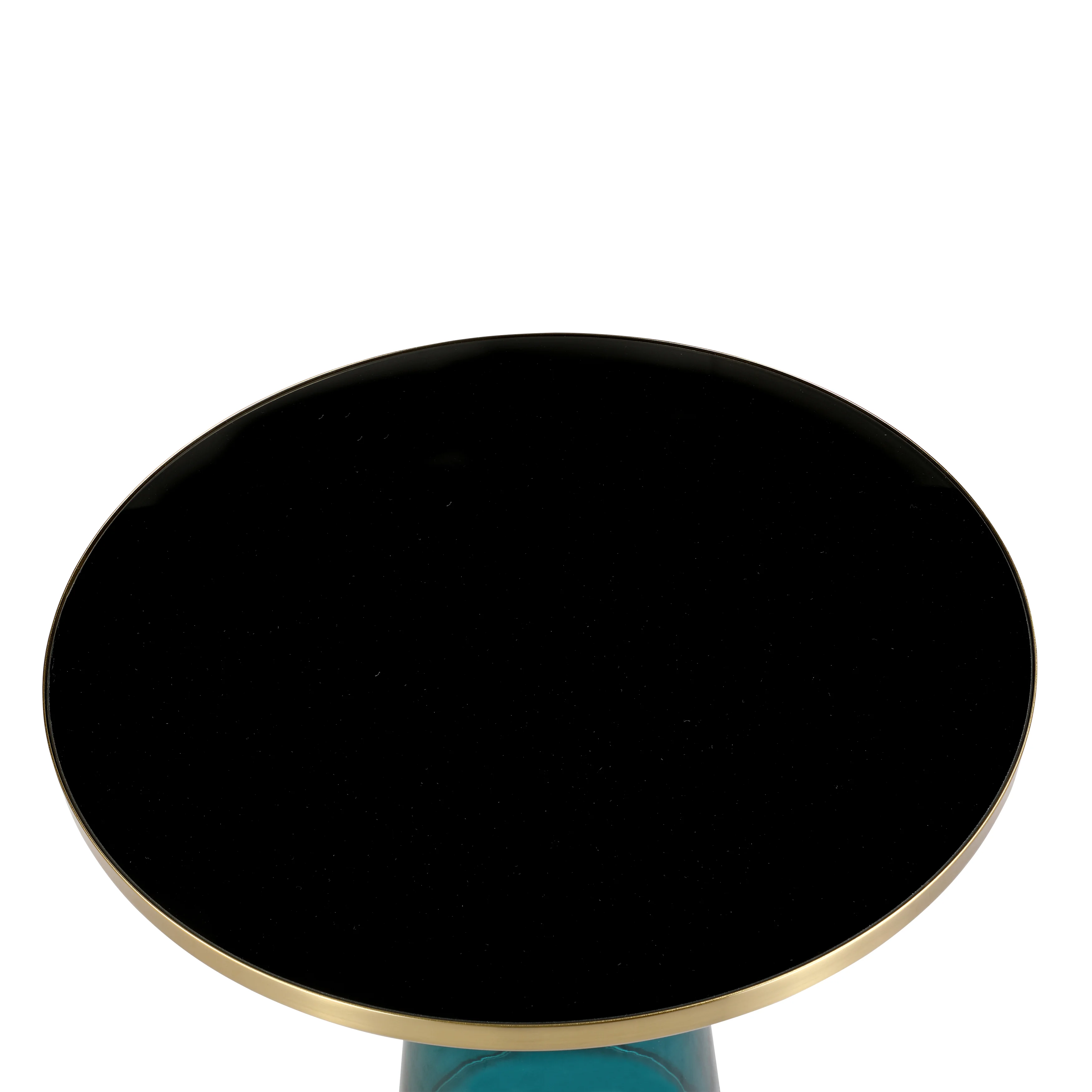 Tully Collection Glass side Table Blue glass, Gold Rim with Black Glass top