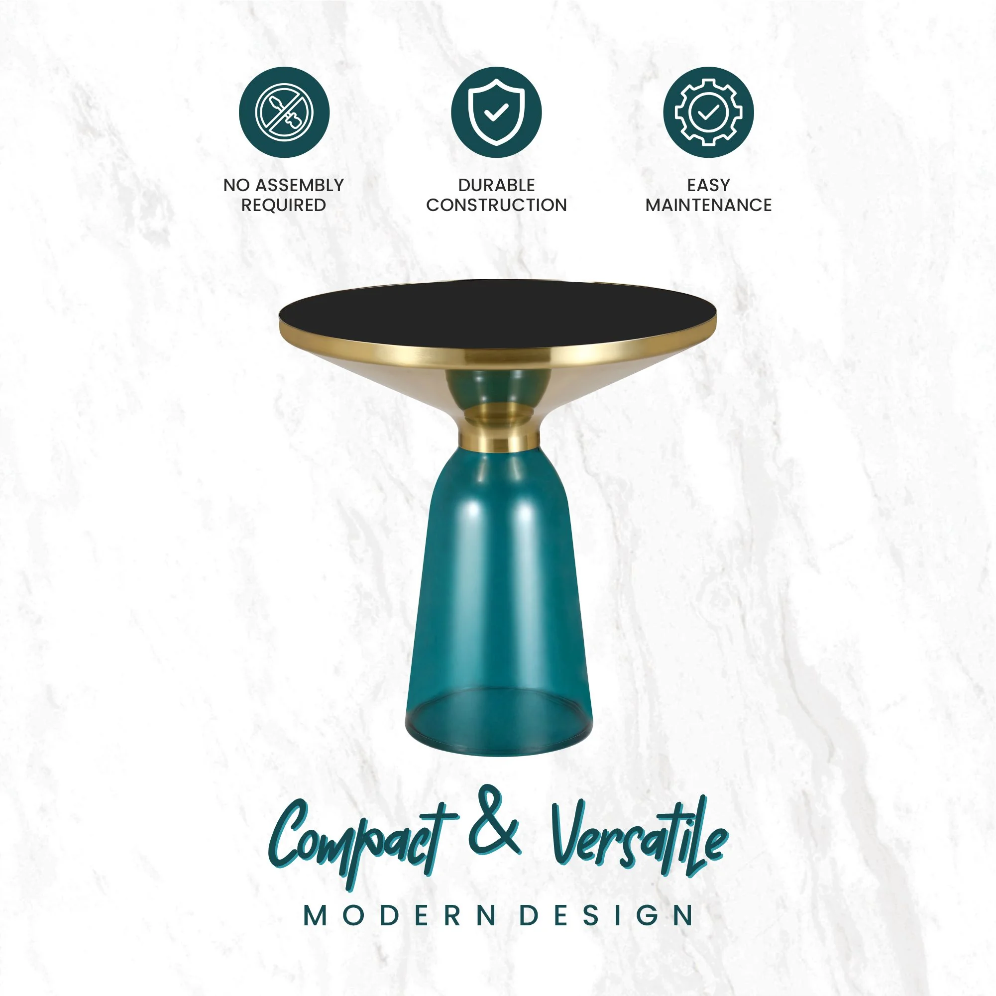 Tully Collection Glass side Table Blue glass, Gold Rim with Black Glass top